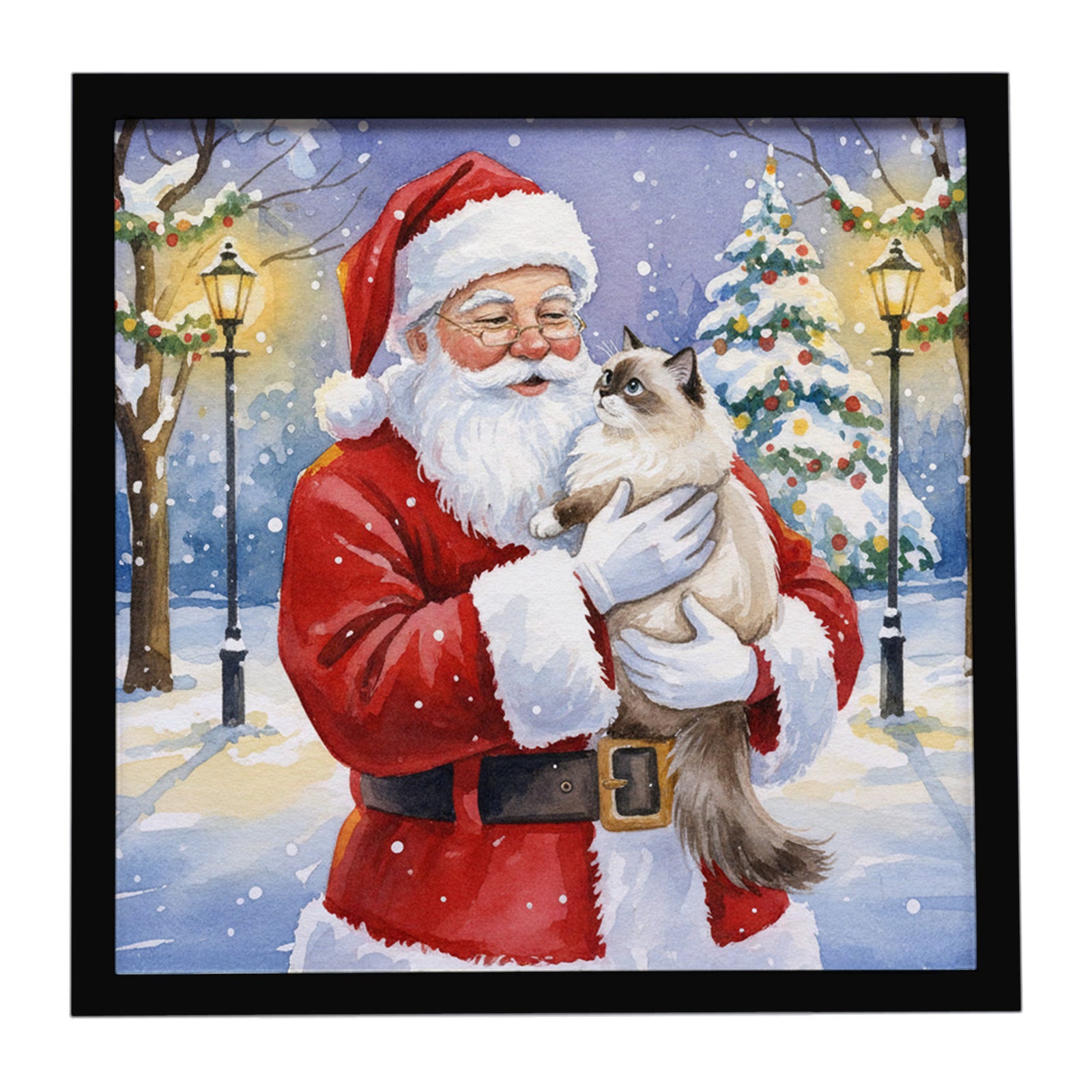 Caroline's Treasures Ragdoll Cat with Santa Claus Framed Metal Print