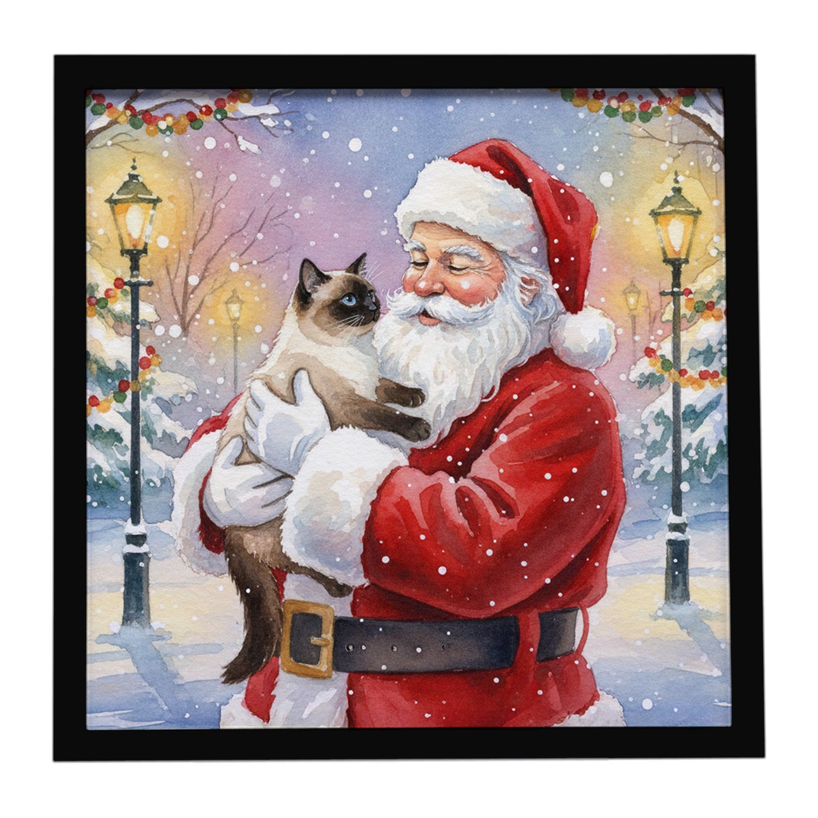 Caroline's Treasures Seal Point Cat with Santa Claus Framed Metal Print