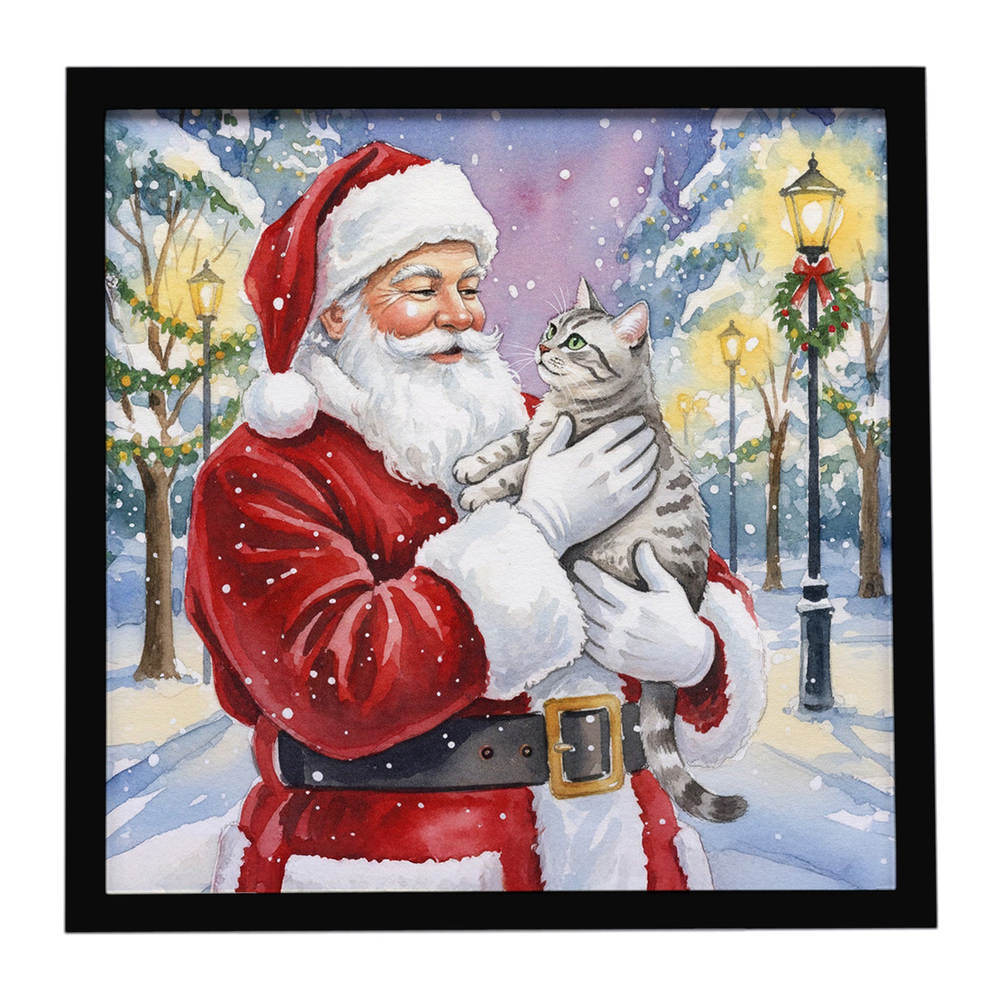 Caroline's Treasures Silver Classic Tabby Cat with Santa Claus Framed Metal Print