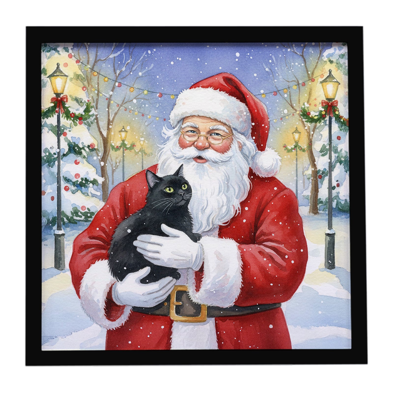 Caroline's Treasures Black Cat with Santa Claus Framed Metal Print