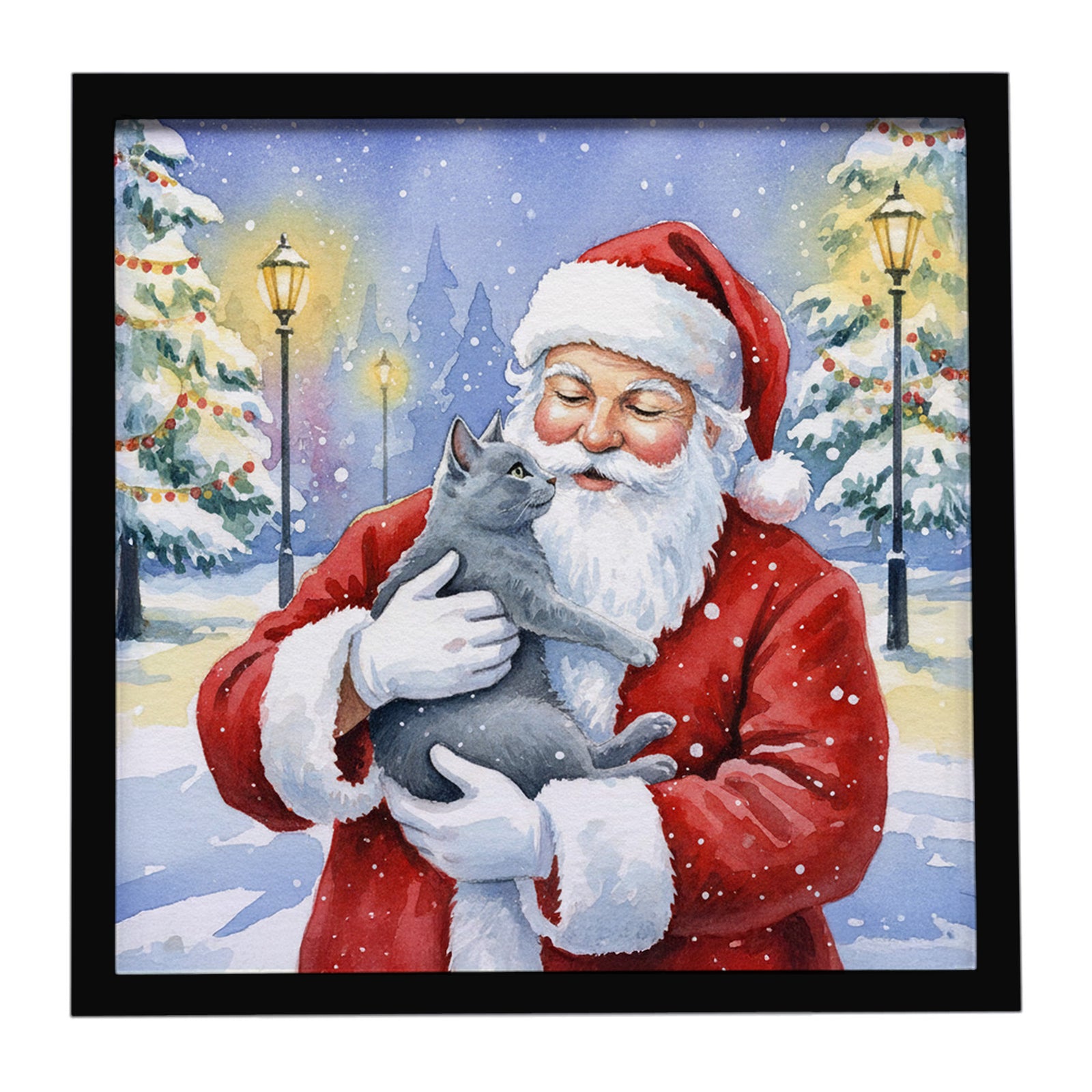 Caroline's Treasures Gray Cat with Santa Claus Framed Metal Print