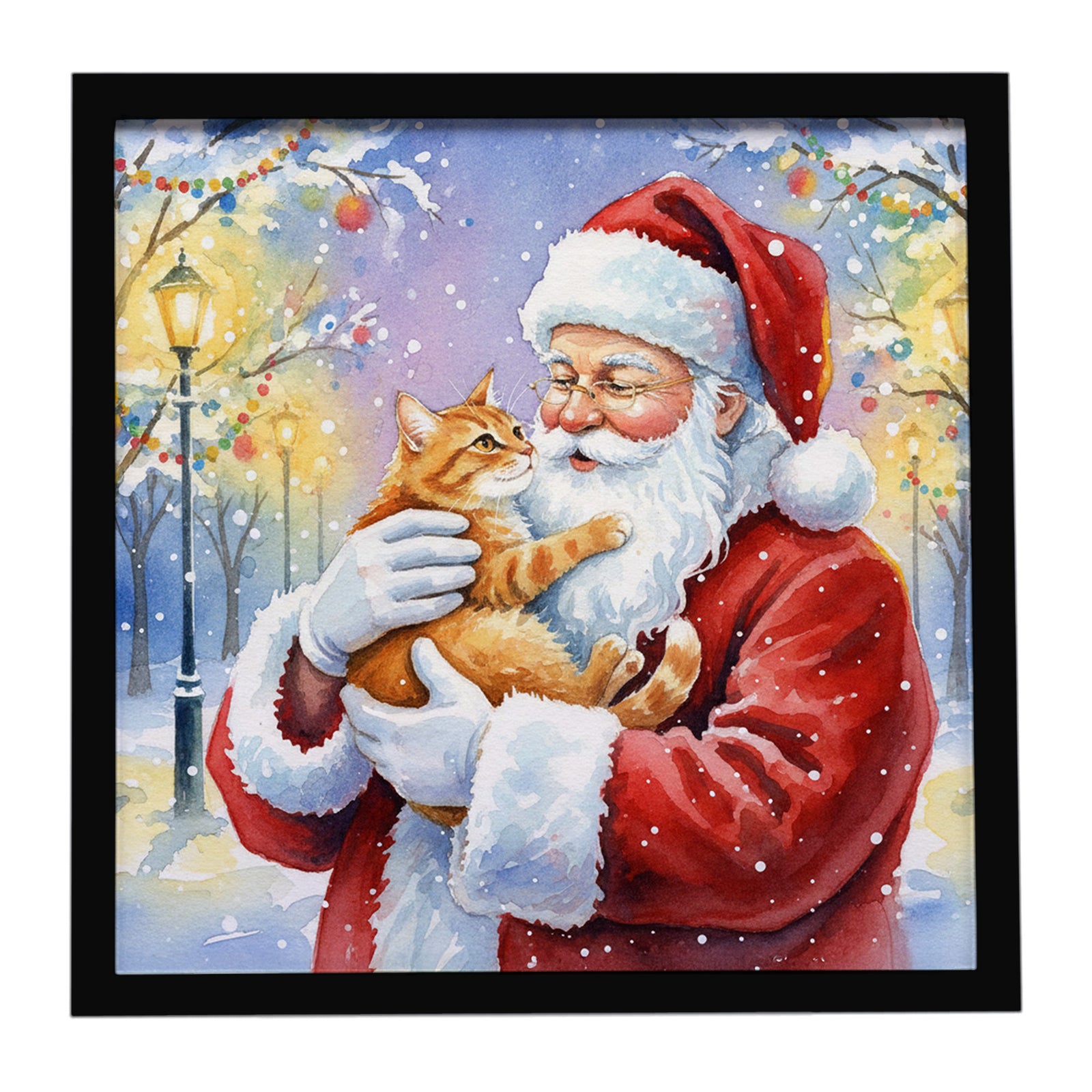 Caroline's Treasures Red Ginger Cat with Santa Claus Framed Metal Print