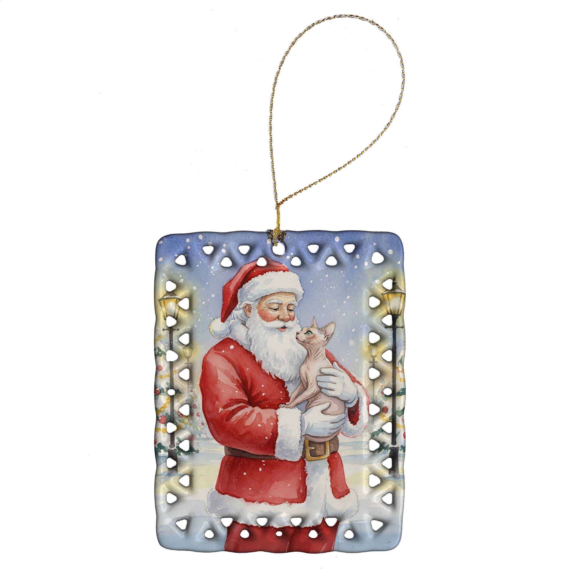 Caroline's Treasures Sphynx Cat with Santa Claus Porcelain Ornament