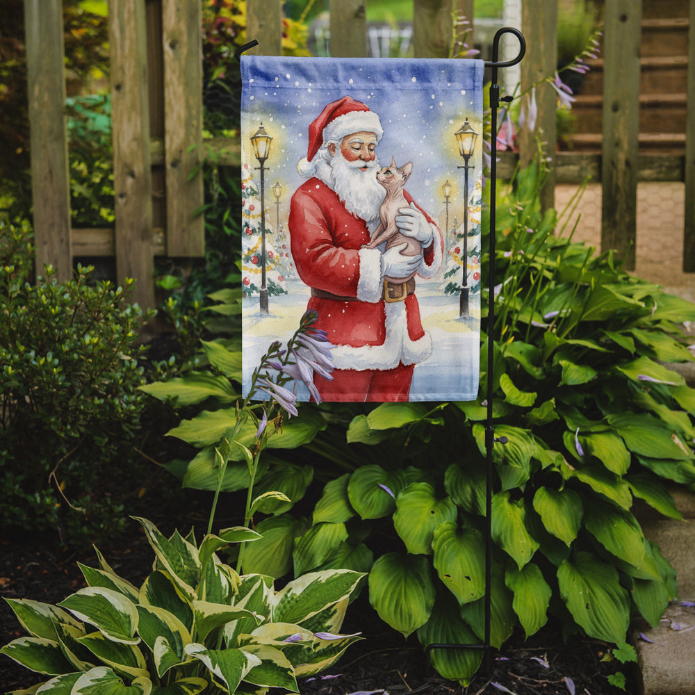 Caroline's Treasures Sphynx Cat with Santa Claus Garden Flag