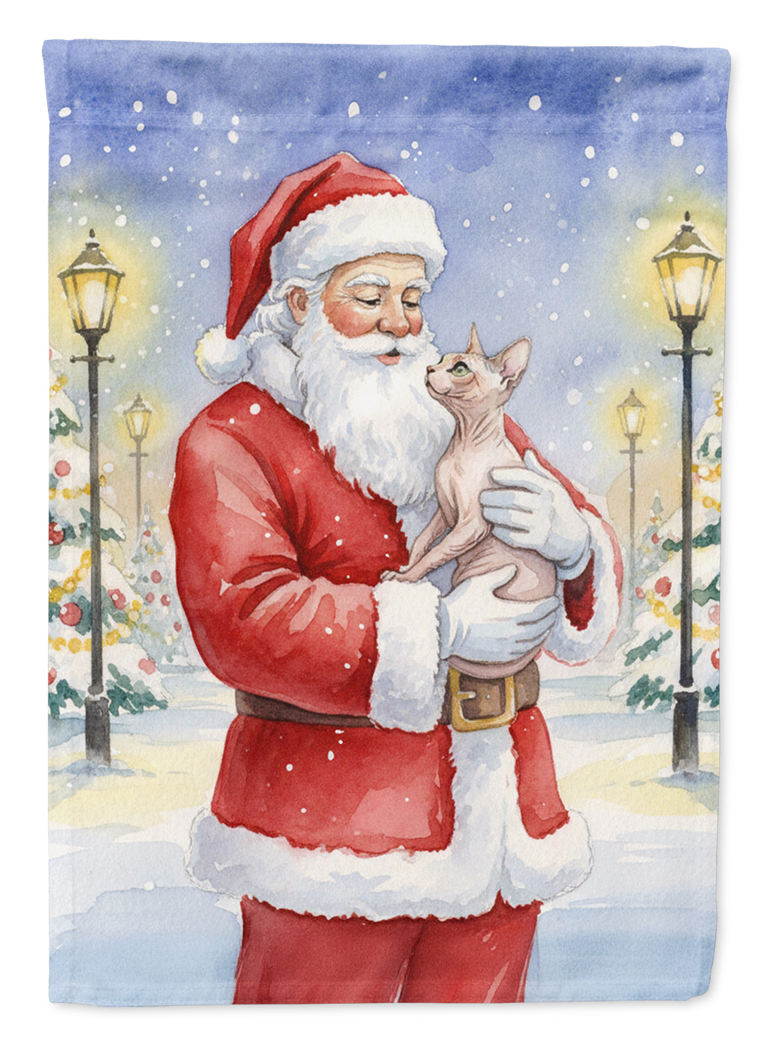Caroline's Treasures Sphynx Cat with Santa Claus Garden Flag