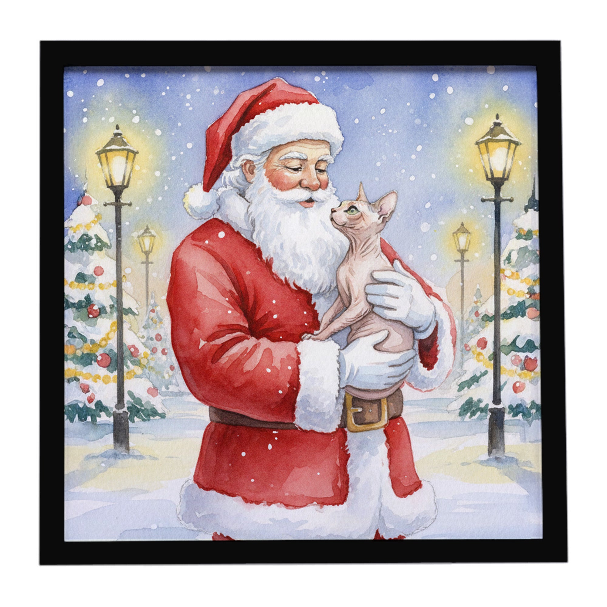 Caroline's Treasures Sphynx Cat with Santa Claus Framed Metal Print