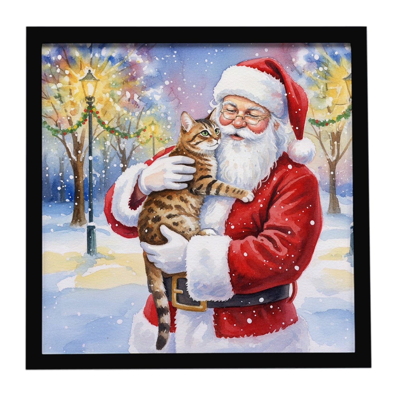 Caroline's Treasures Spotted Tabby Brown Cat with Santa Claus Framed Metal Print