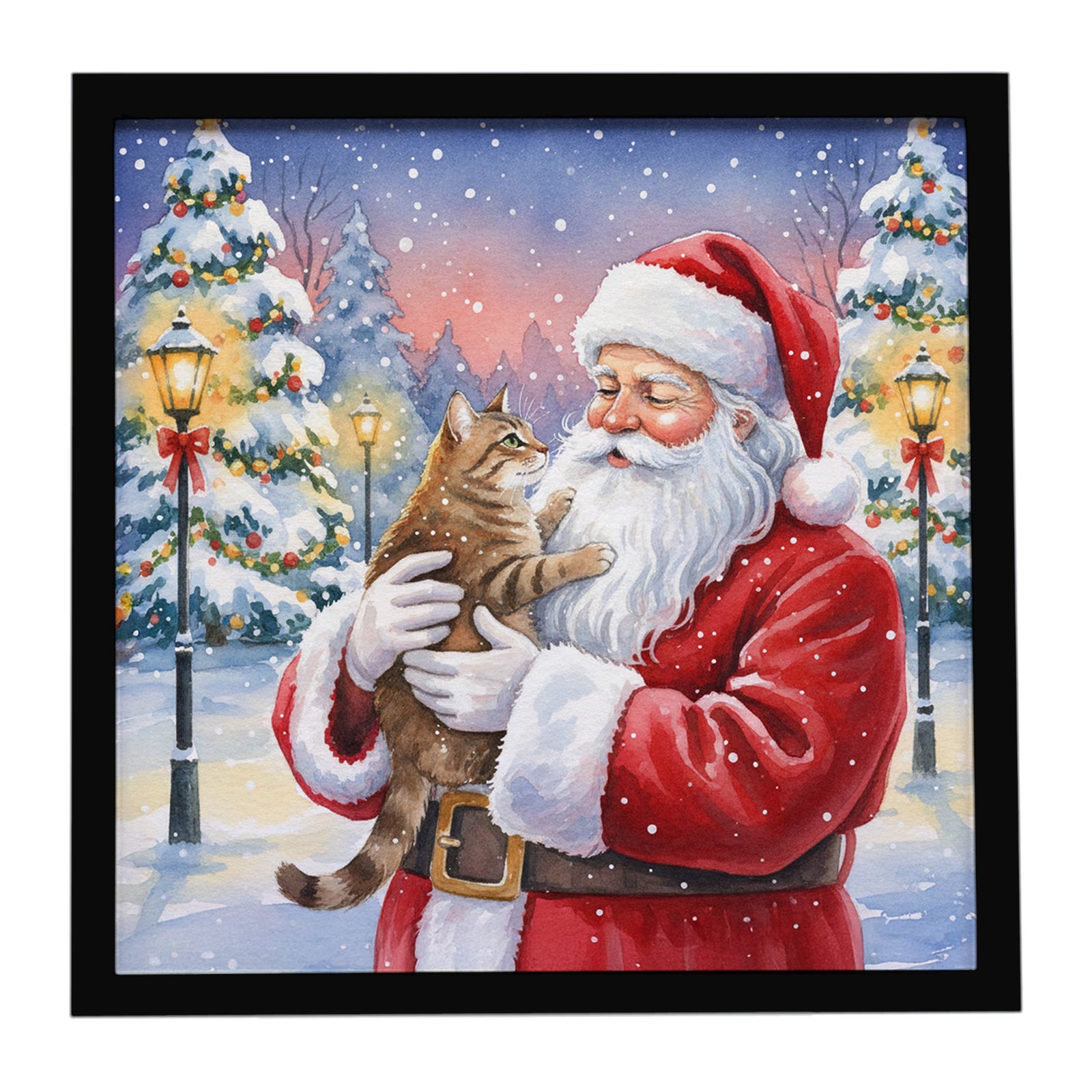 Caroline's Treasures Ticked Tabby Brown Cat with Santa Claus Framed Metal Print