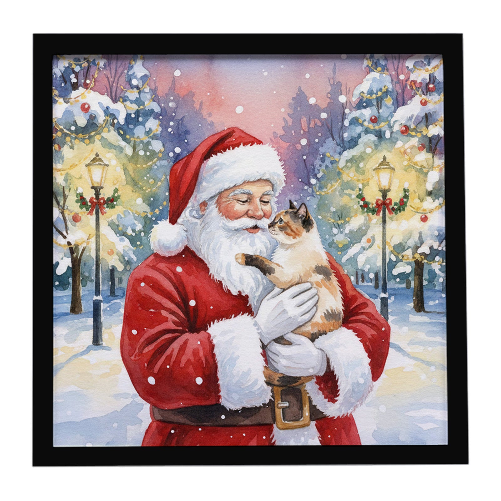 Caroline's Treasures Tortie Point Cat with Santa Claus Framed Metal Print