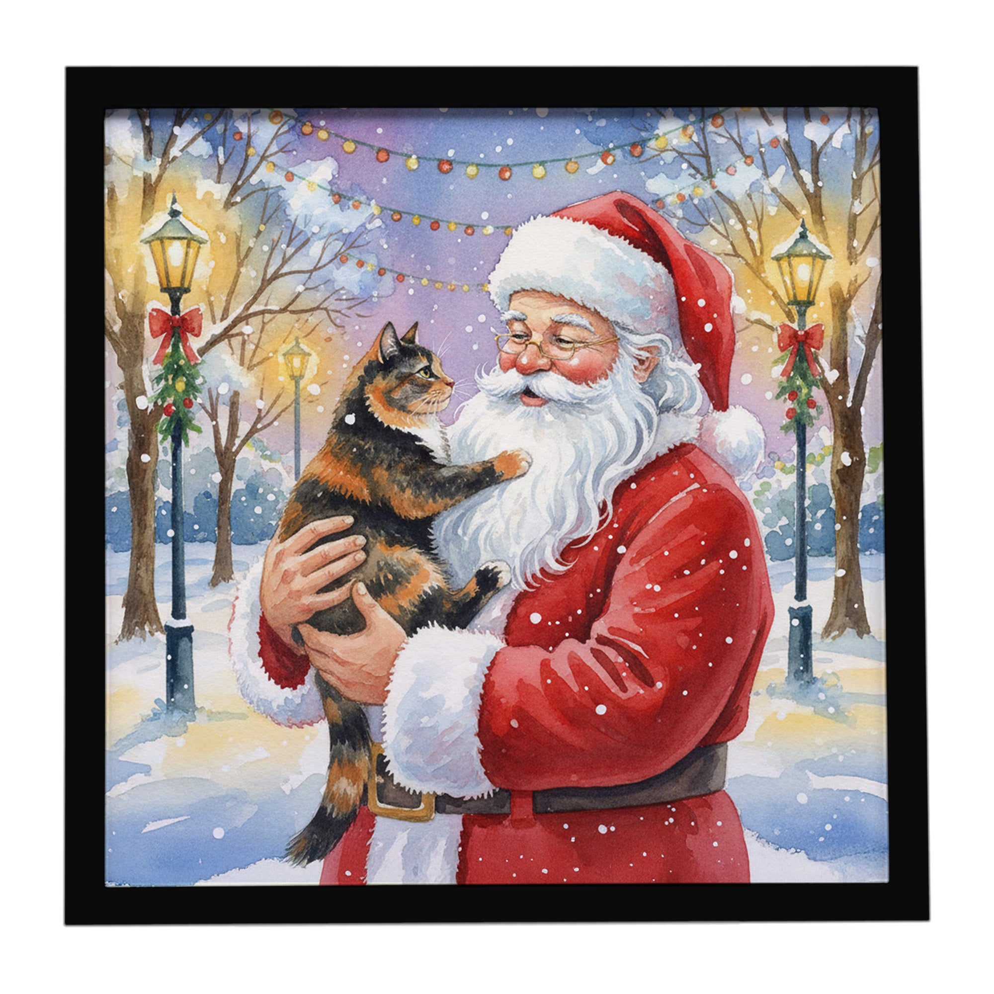 Caroline's Treasures Tortoiseshell Cat with Santa Claus Framed Metal Print