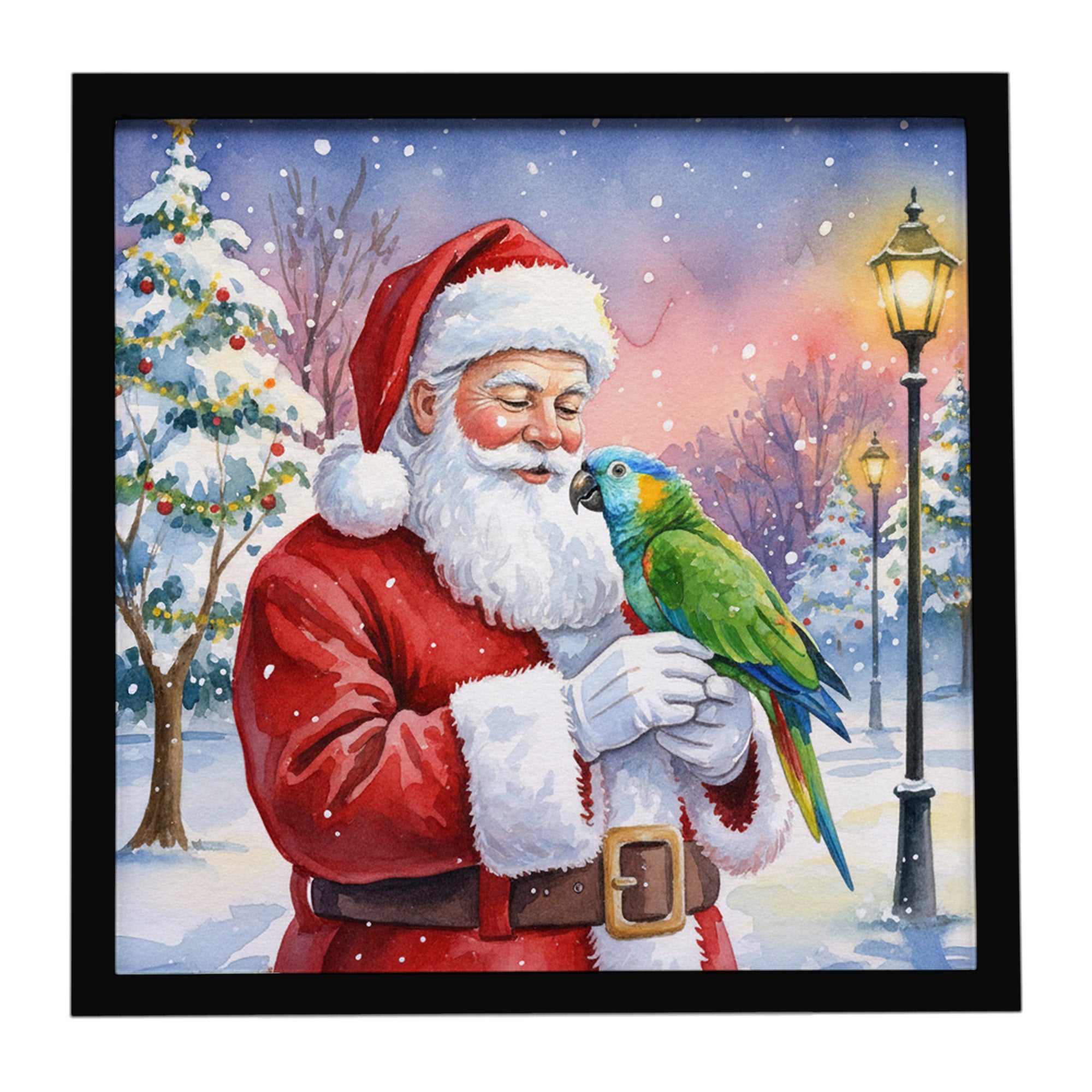 Caroline's Treasures Amazon Parrot with Santa Claus Framed Metal Print