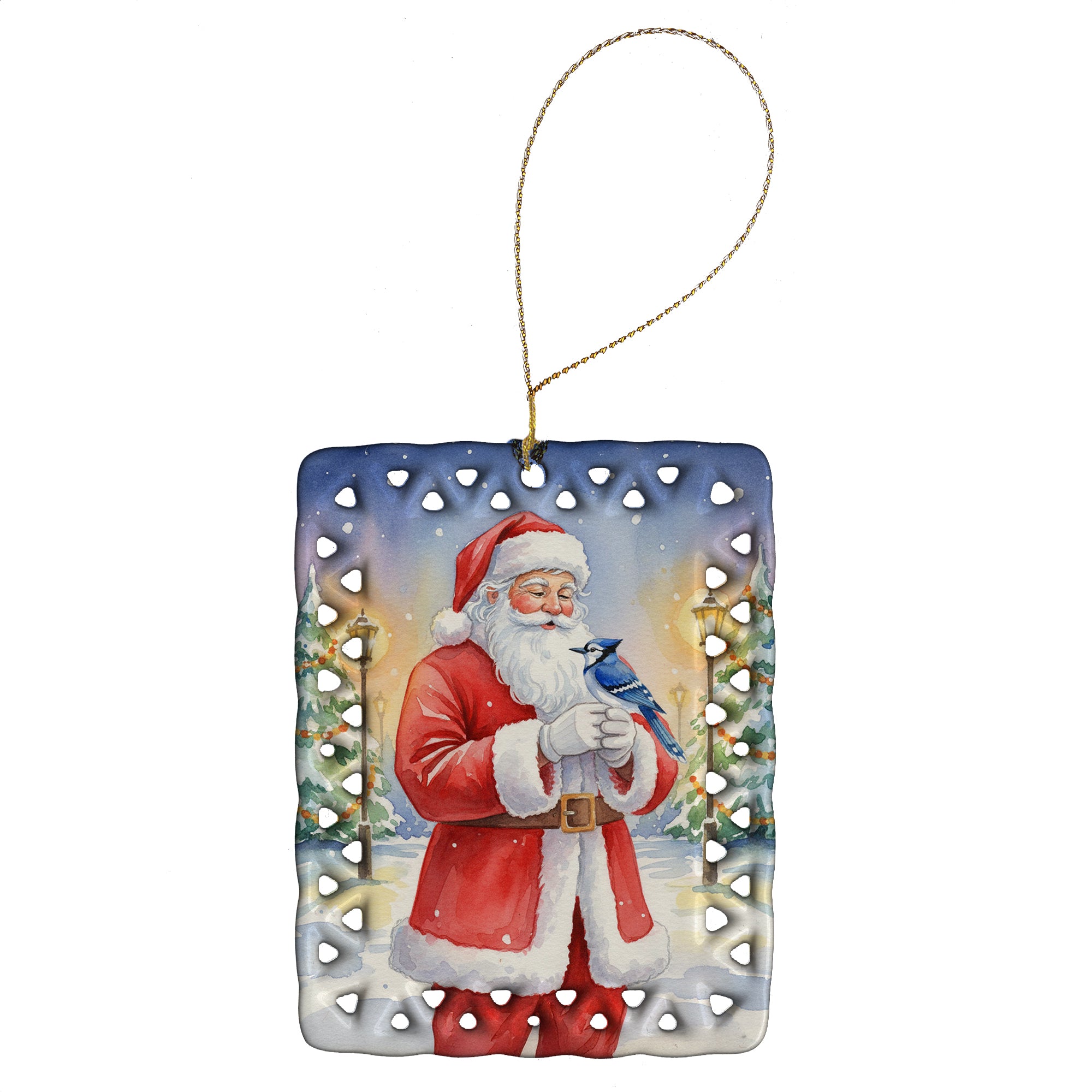 Caroline's Treasures Blue Jay with Santa Claus Porcelain Ornament