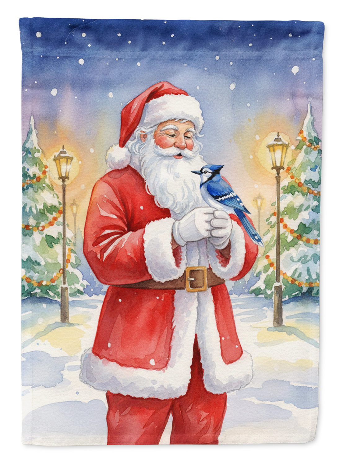 Caroline's Treasures Blue Jay with Santa Claus Garden Flag