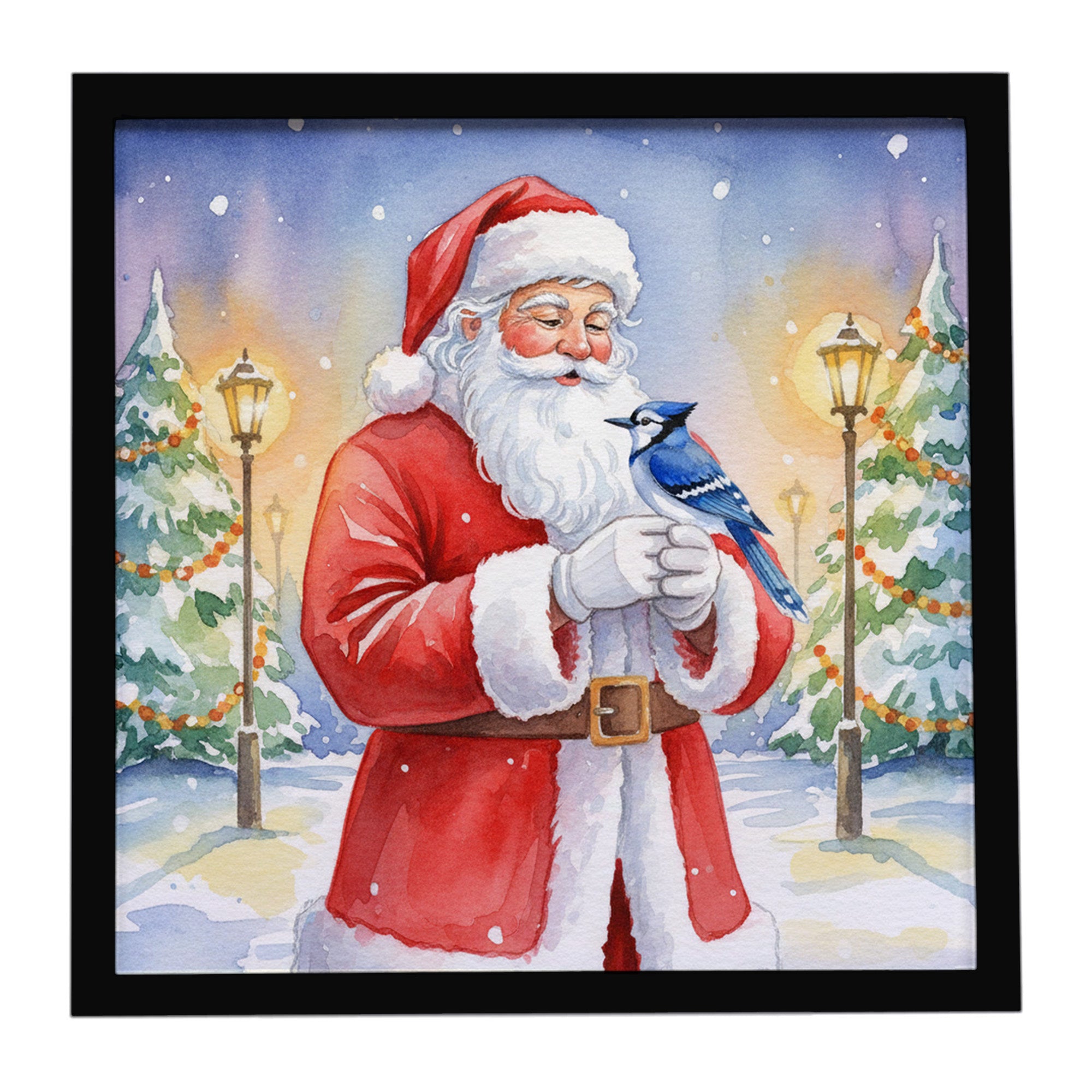 Caroline's Treasures Blue Jay with Santa Claus Framed Metal Print