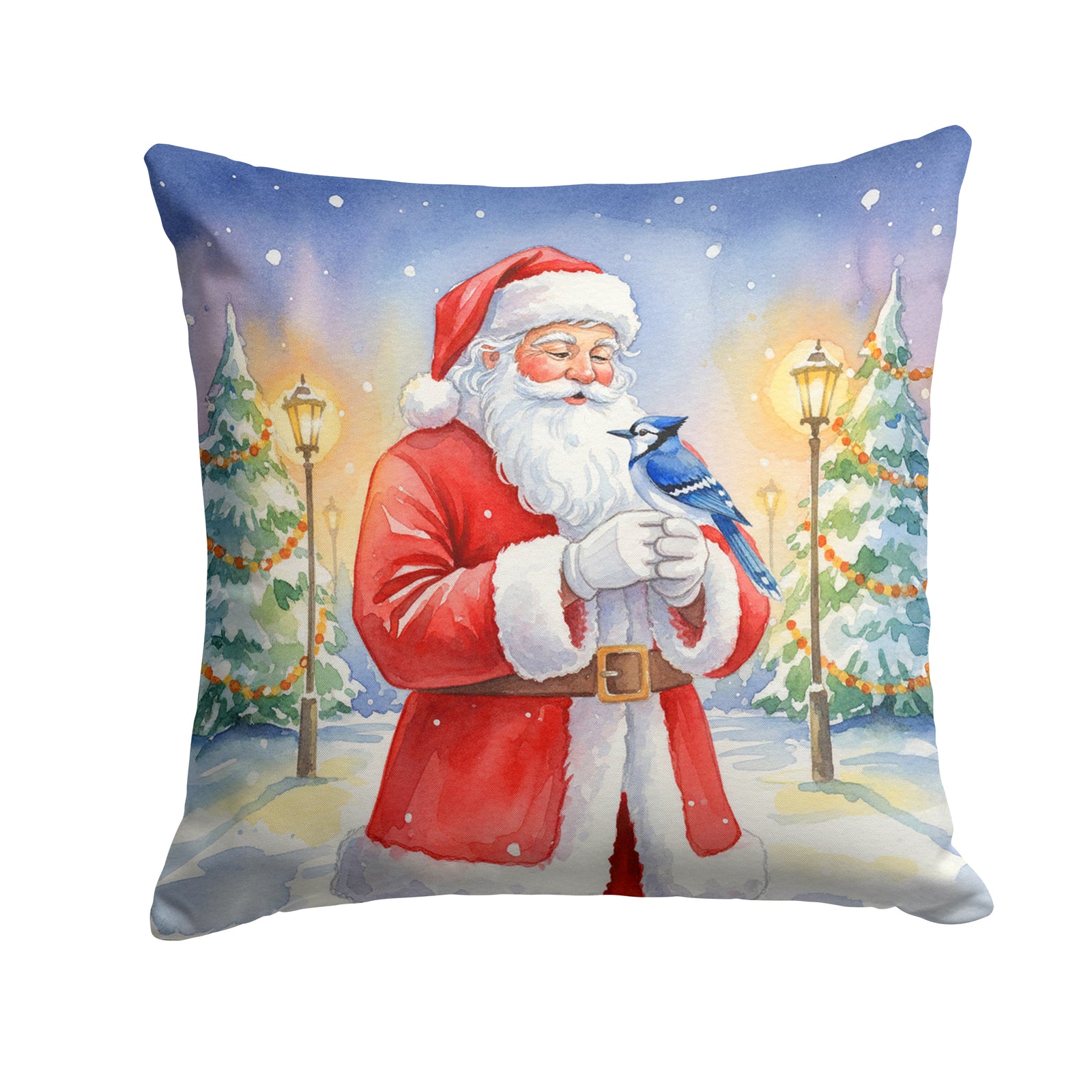 Caroline's Treasures Blue Jay with Santa Claus Throw Pillow