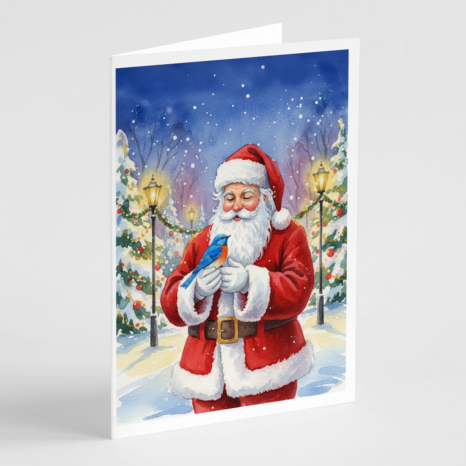 Caroline's Treasures Bluebird with Santa Claus Greeting Cards Pack of 8