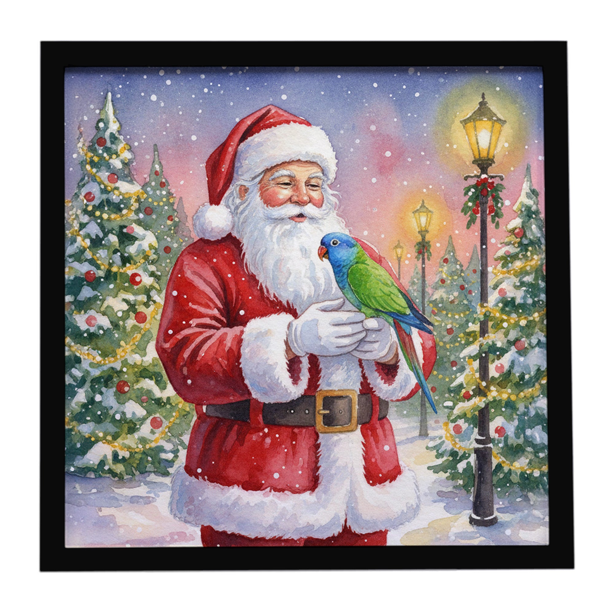 Caroline's Treasures Blue Headed Pionus Parrot with Santa Claus Framed Metal Print