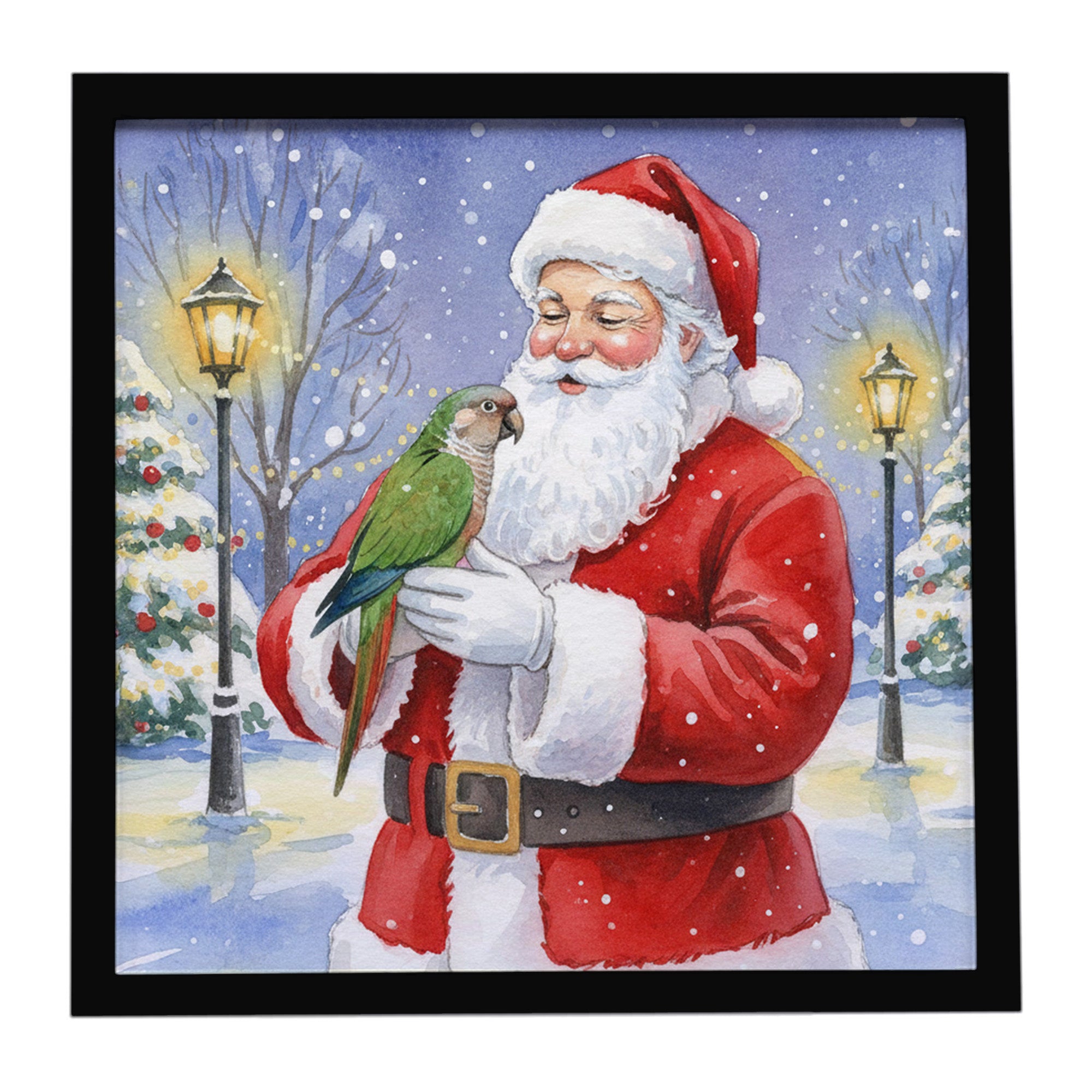 Caroline's Treasures Brown Headed Pionus Parrot with Santa Claus Framed Metal Print