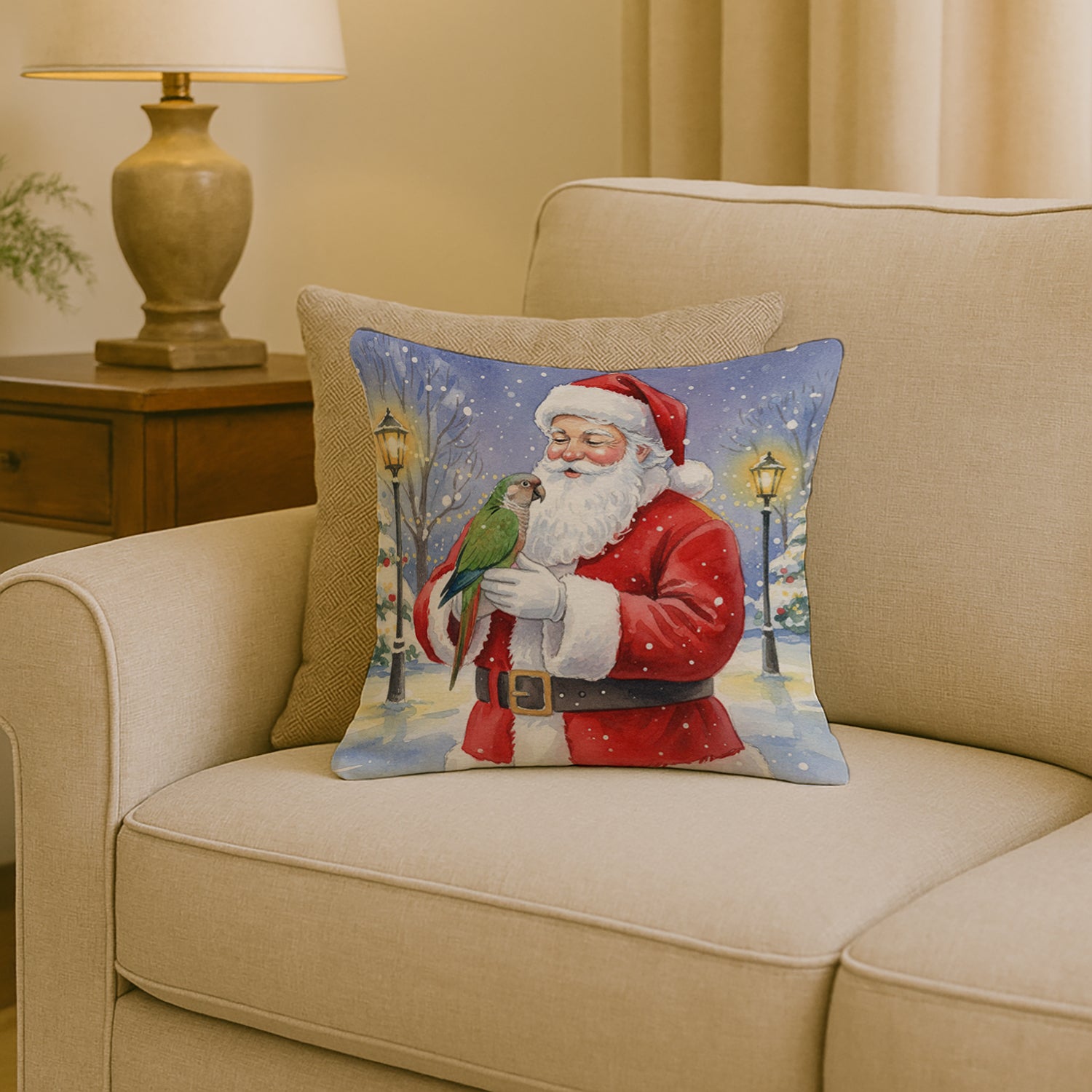 Caroline's Treasures Brown Headed Pionus Parrot with Santa Claus Throw Pillow