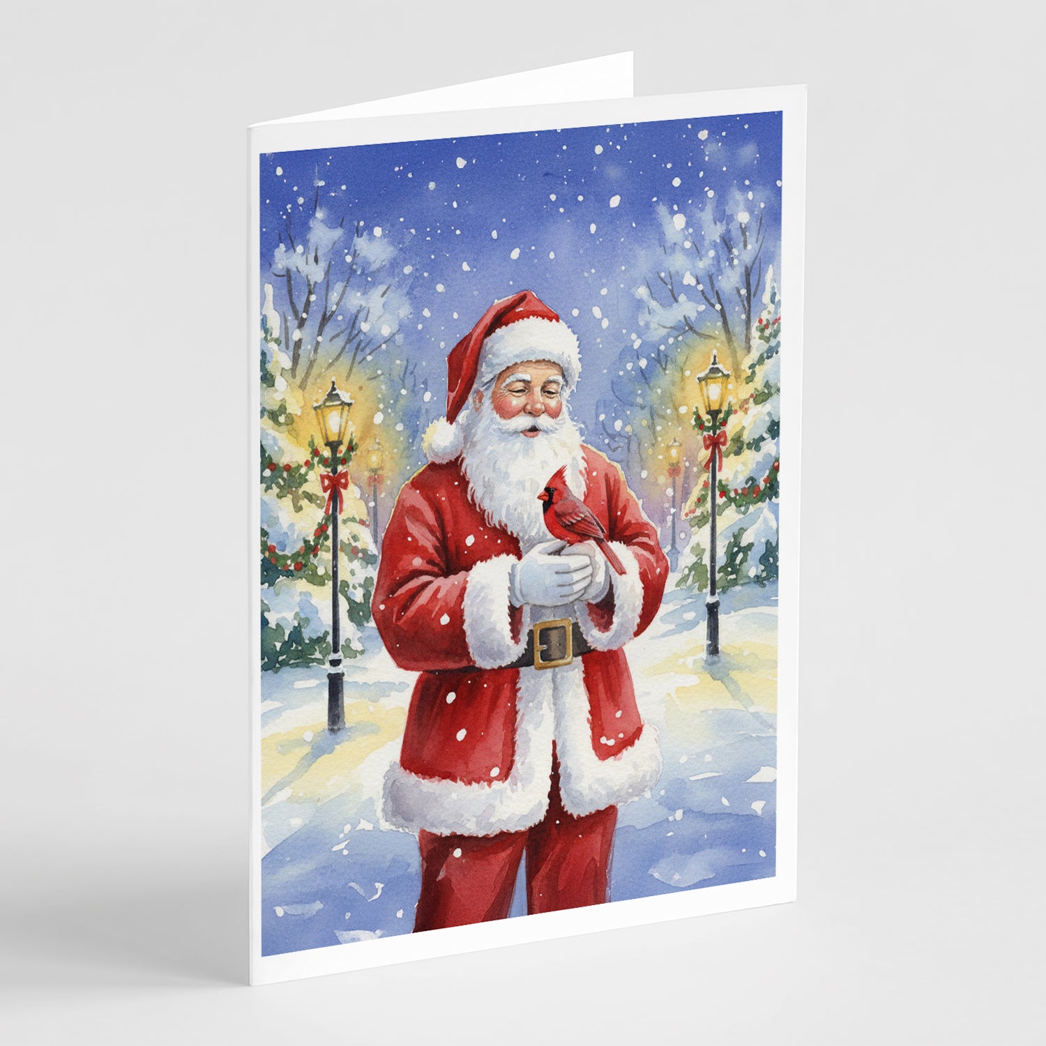 Caroline's Treasures Cardinal with Santa Claus Greeting Cards Pack of 8
