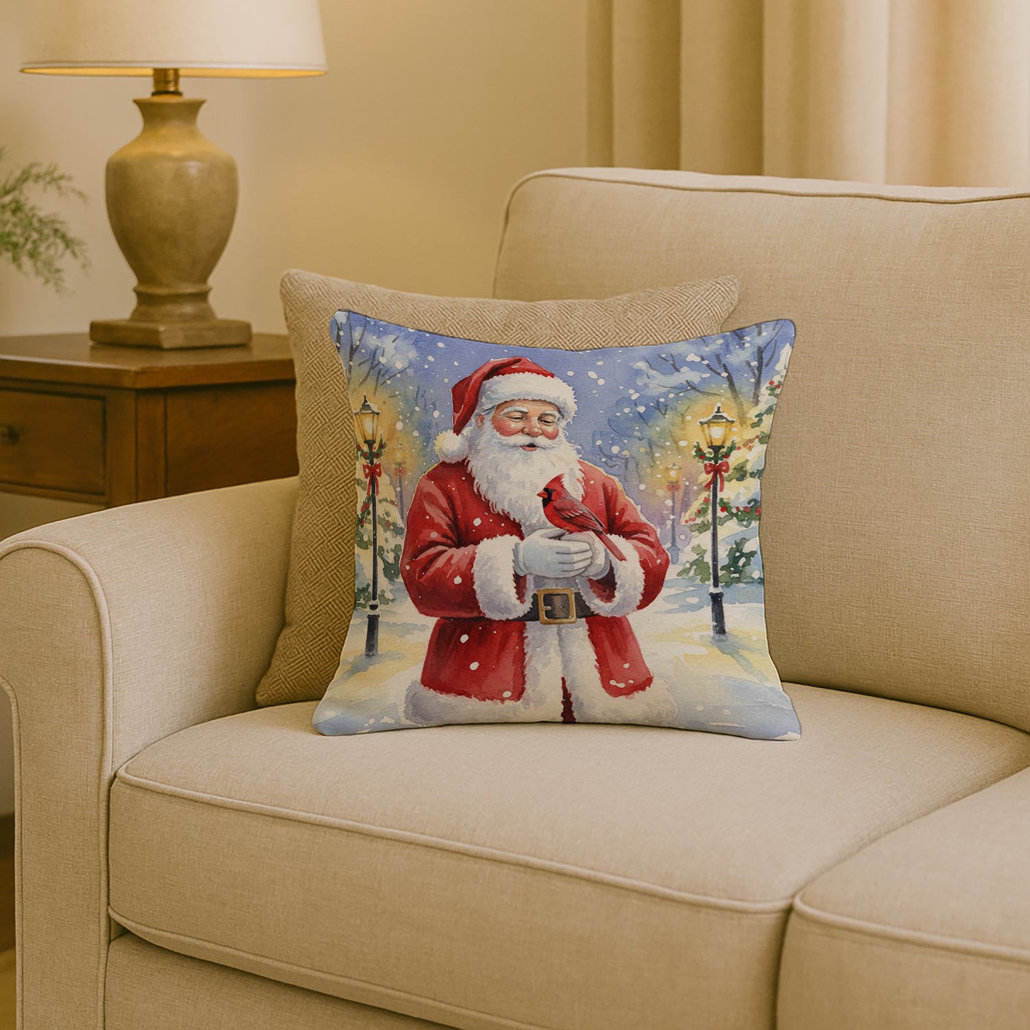 Caroline's Treasures Cardinal with Santa Claus Throw Pillow