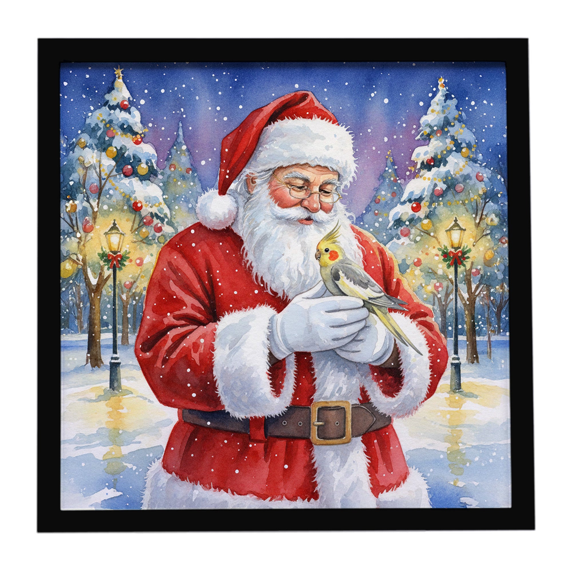 Caroline's Treasures Cockatiel with Santa Claus Framed Metal Print