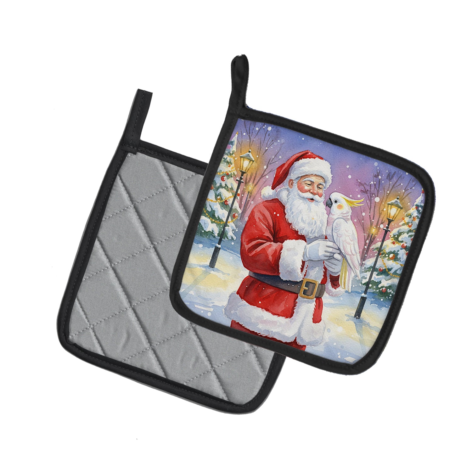 Caroline's Treasures Cockatoo with Santa Claus Pair of Pot Holders