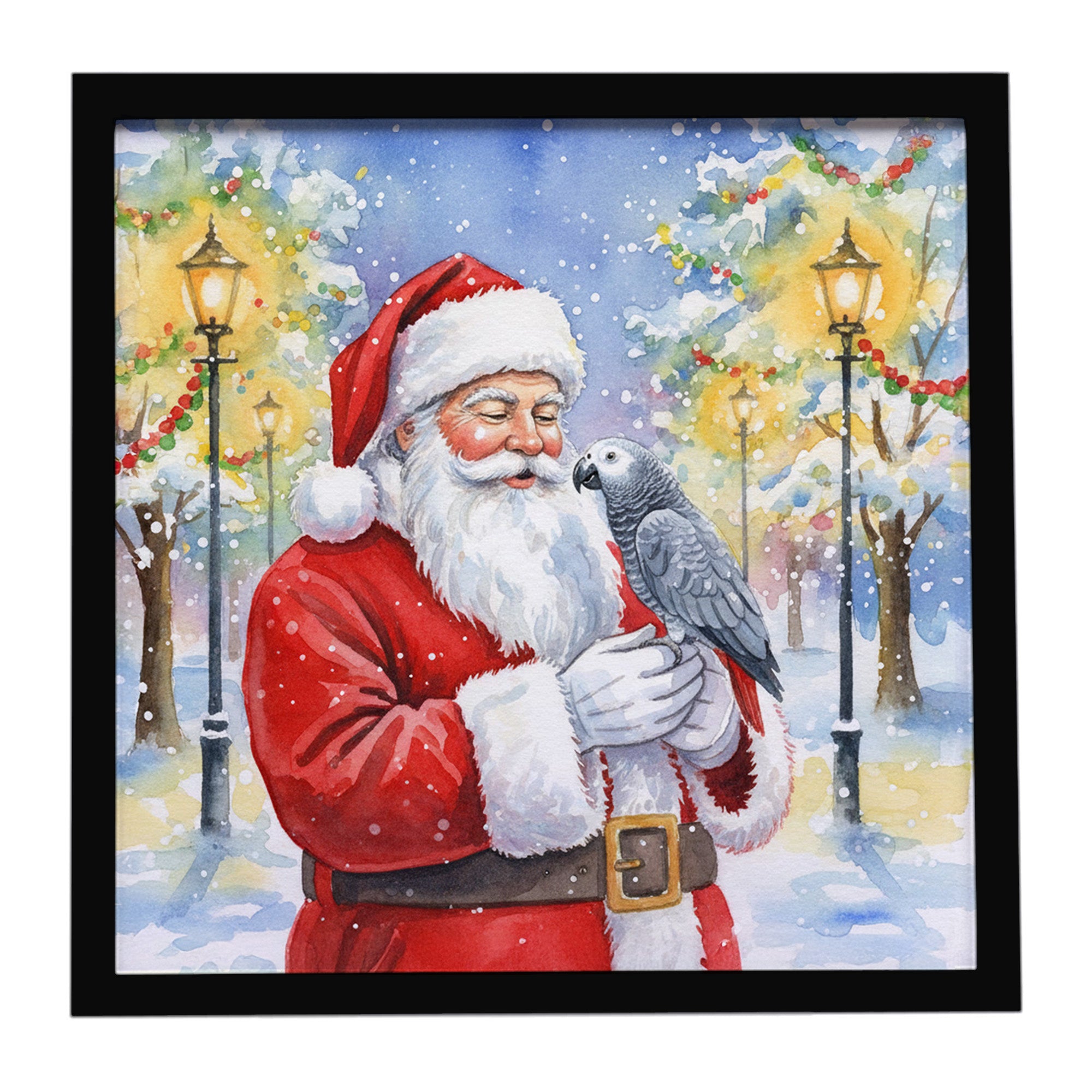 Caroline's Treasures Congo African Grey Parrot with Santa Claus Framed Metal Print