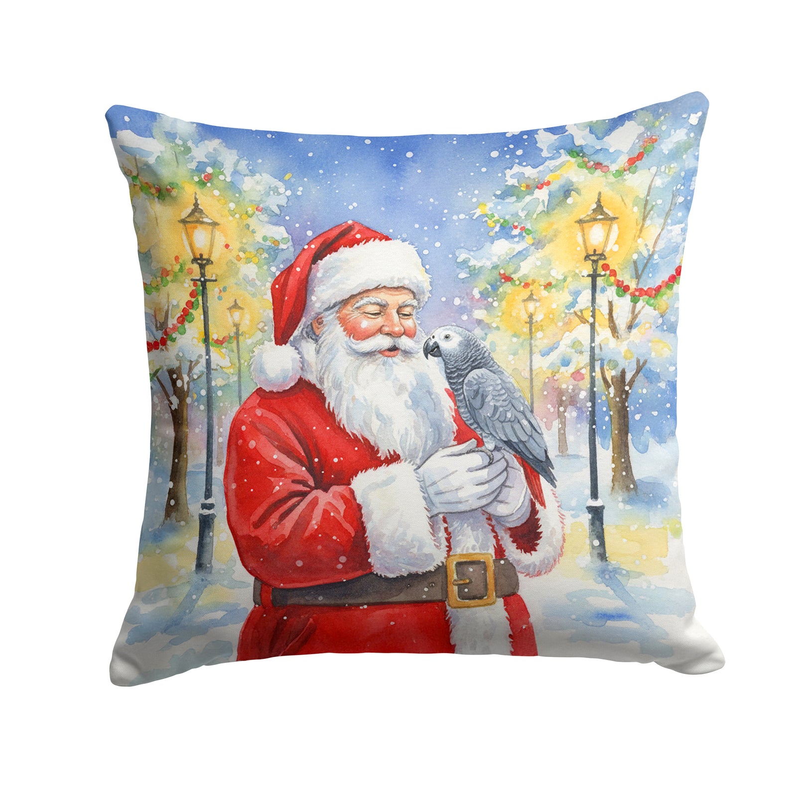 Caroline's Treasures Congo African Grey Parrot with Santa Claus Throw Pillow