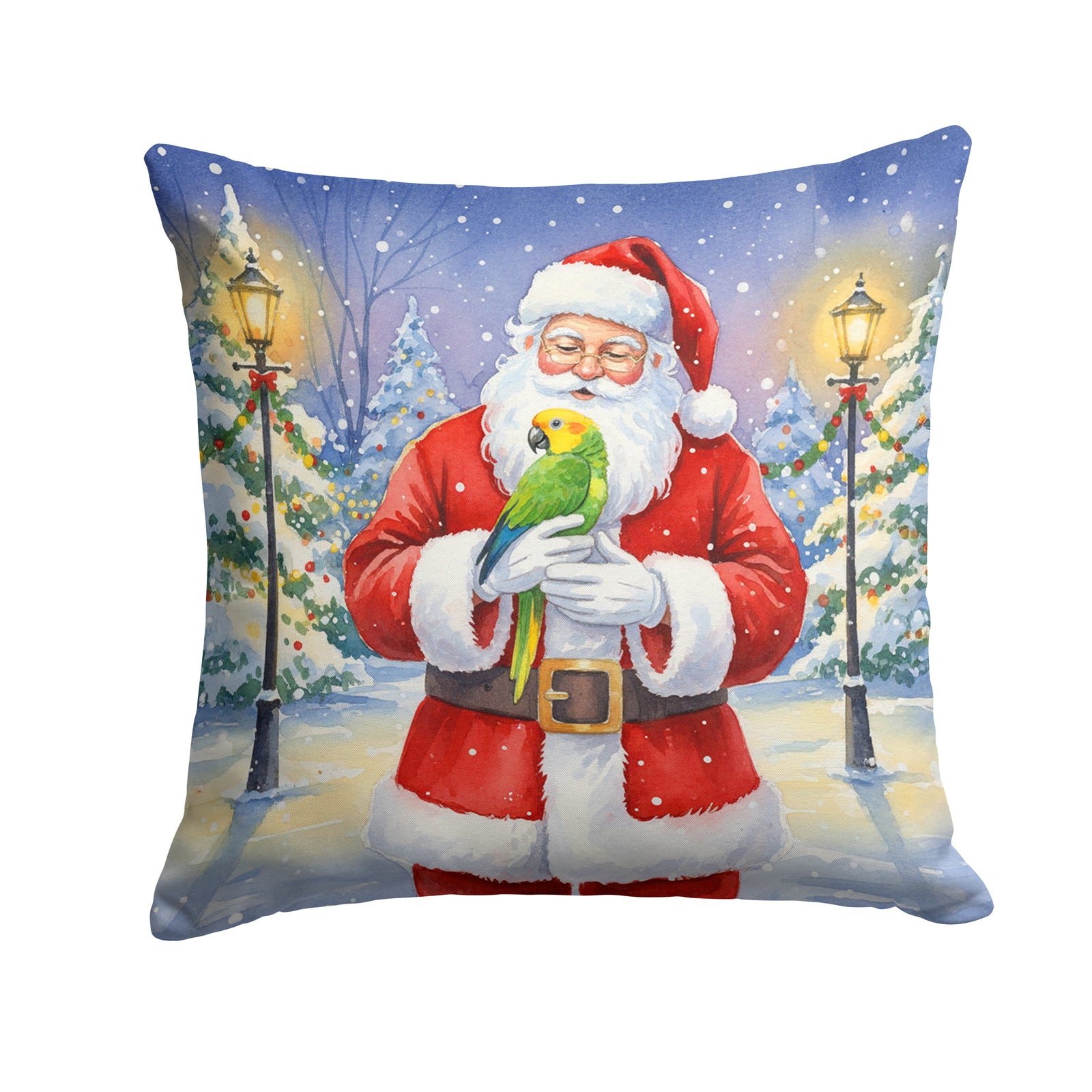 Caroline's Treasures Double Yellow Headed Amazon Parrot with Santa Claus Throw Pillow