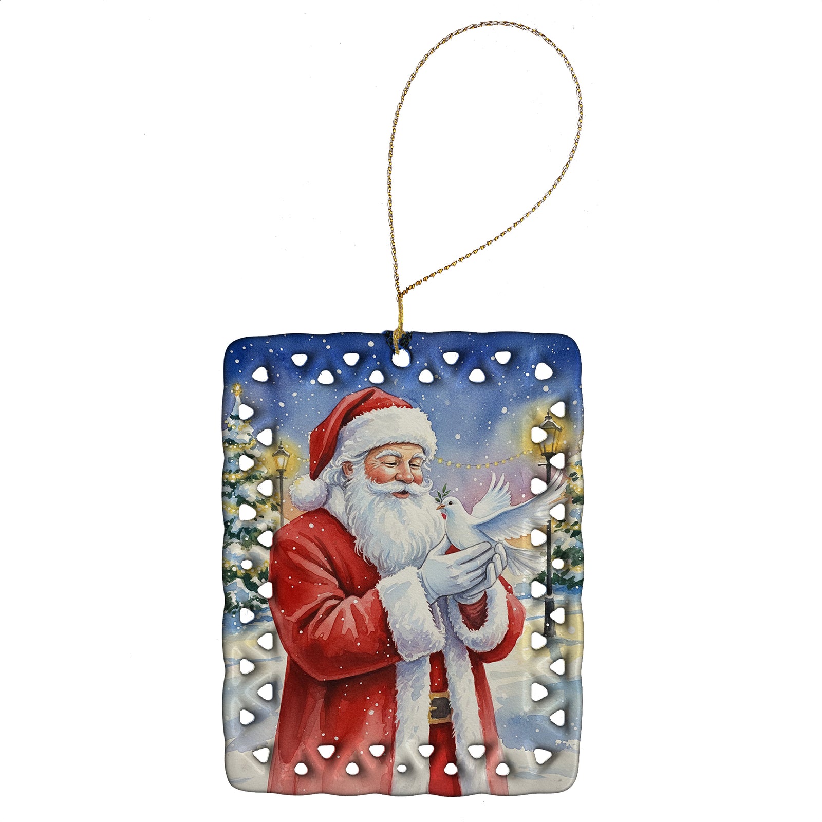 Caroline's Treasures Dove with Santa Claus Porcelain Ornament