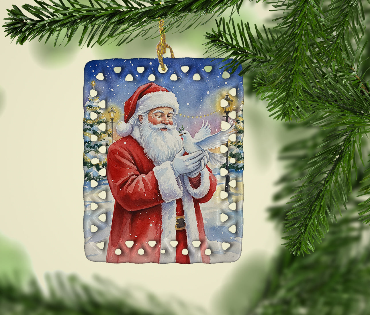 Caroline's Treasures Dove with Santa Claus Porcelain Ornament