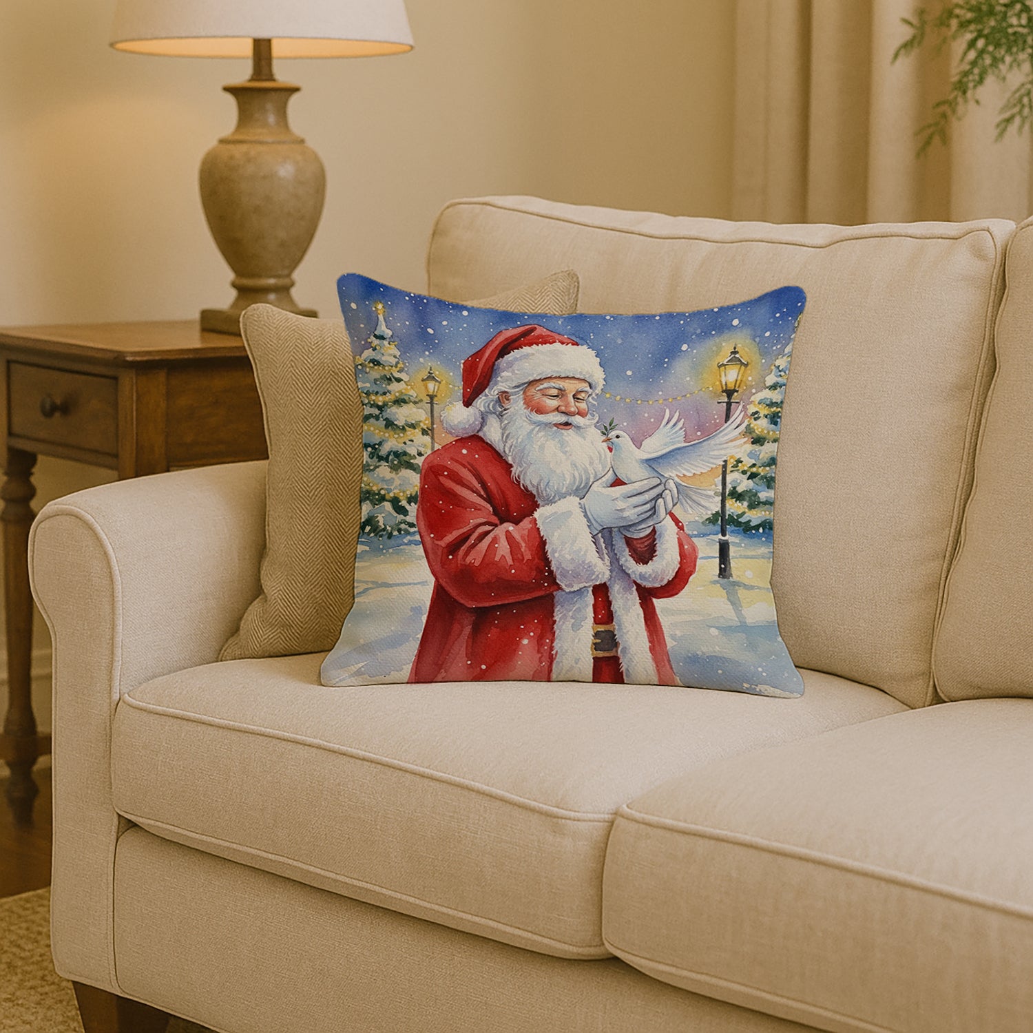 Caroline's Treasures Dove with Santa Claus Throw Pillow