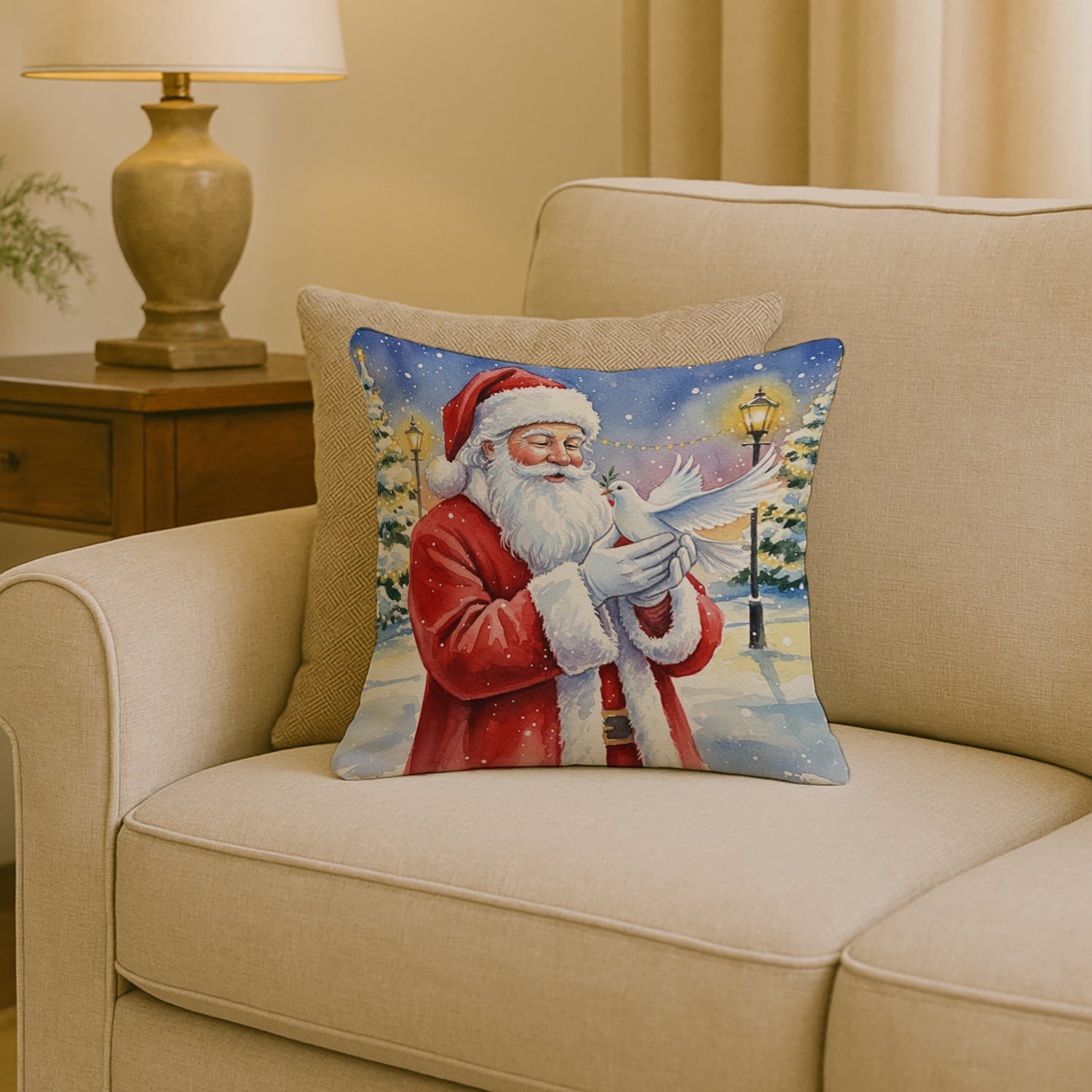 Caroline's Treasures Dove with Santa Claus Throw Pillow