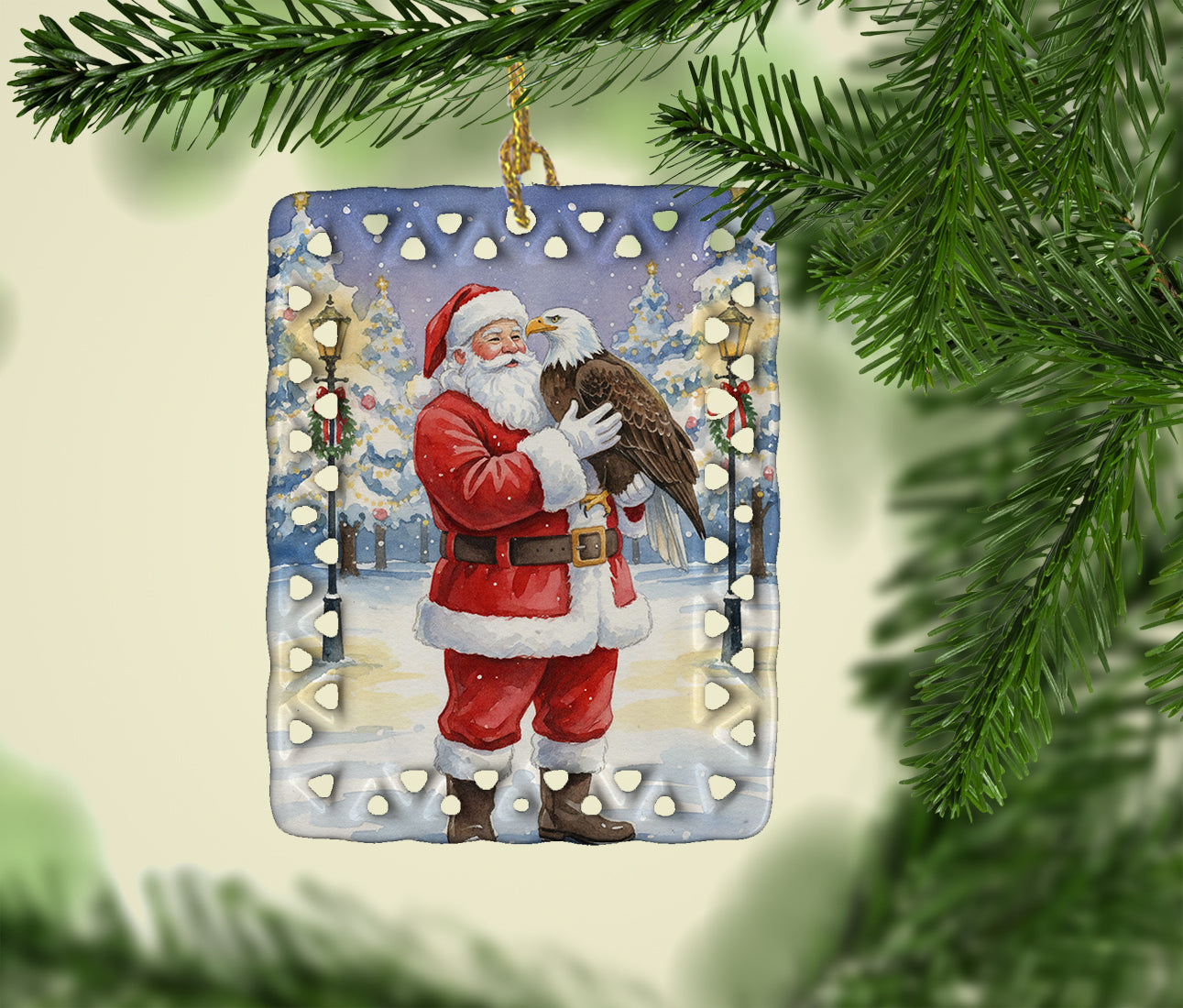 Caroline's Treasures Eagle with Santa Claus Porcelain Ornament