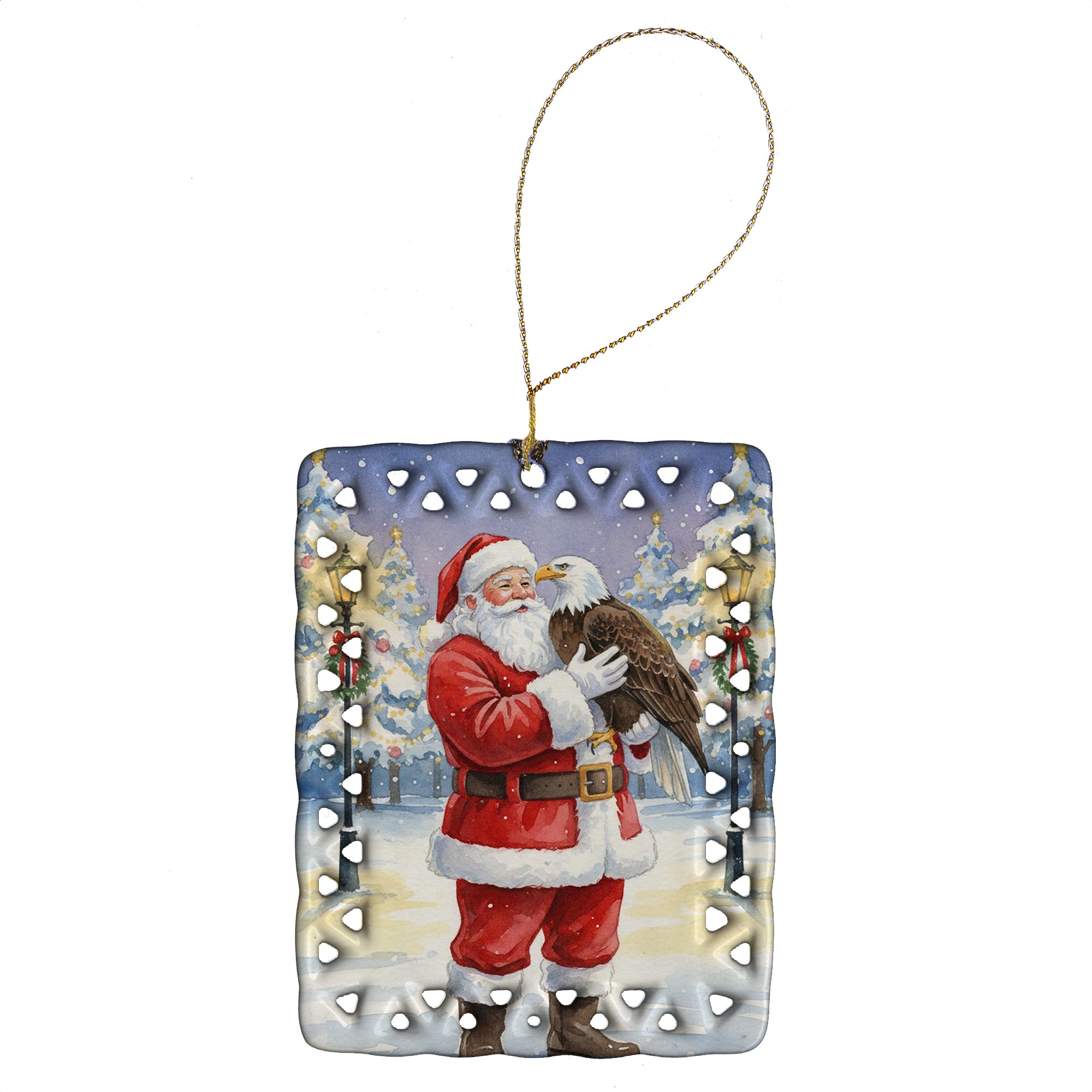 Caroline's Treasures Eagle with Santa Claus Porcelain Ornament