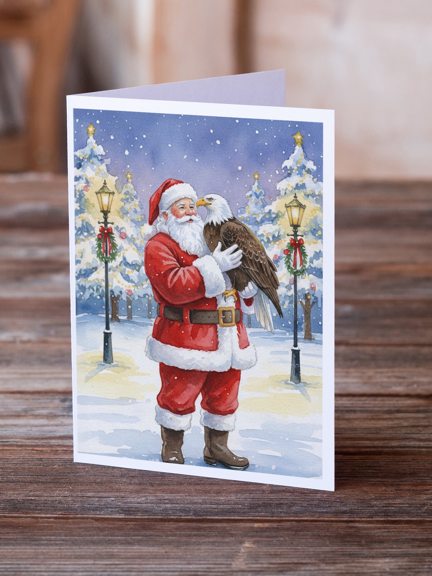 Caroline's Treasures Eagle with Santa Claus Greeting Cards Pack of 8