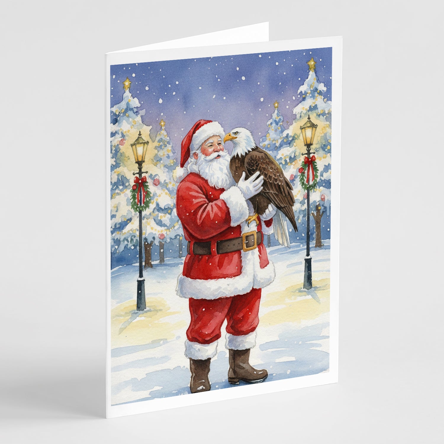 Caroline's Treasures Eagle with Santa Claus Greeting Cards Pack of 8