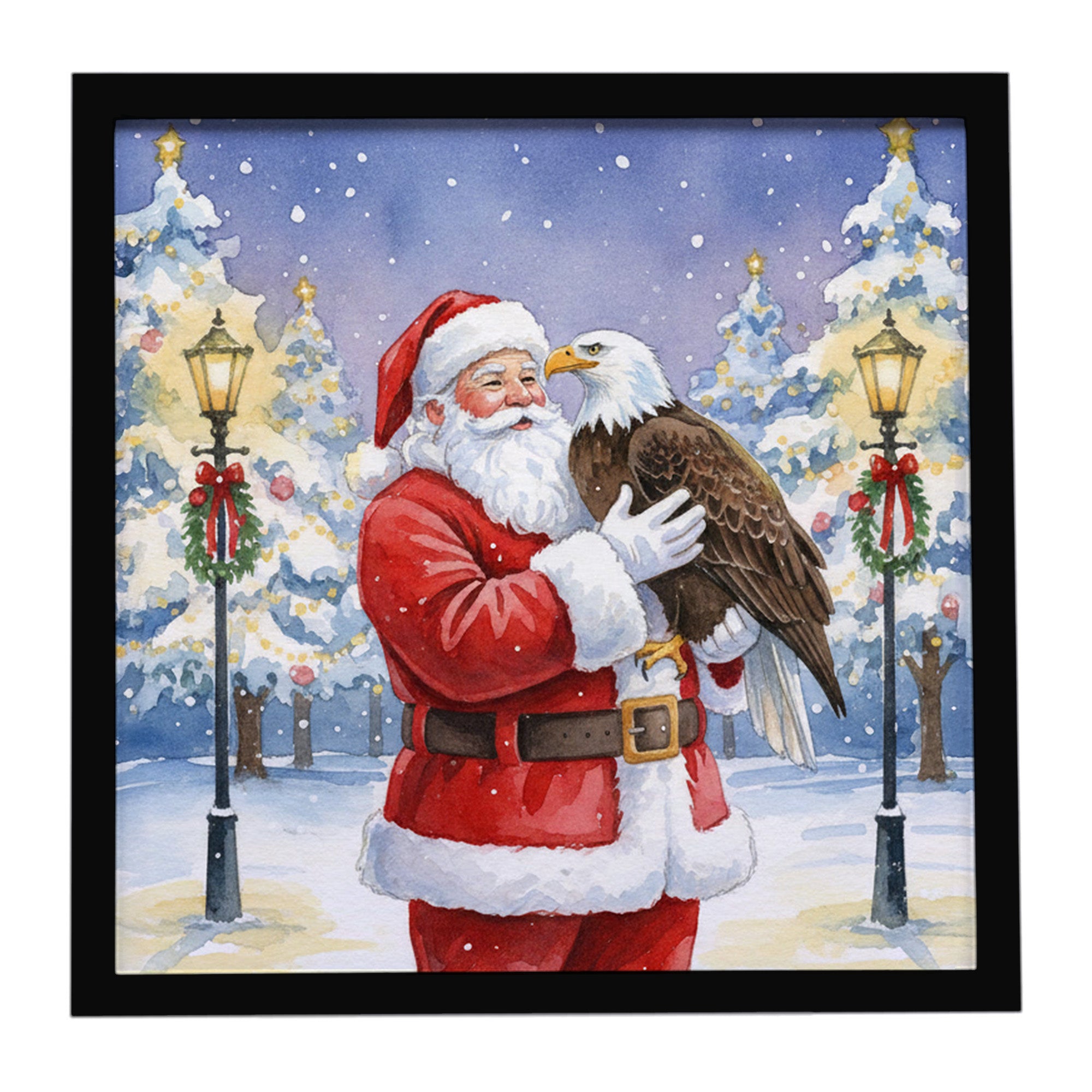 Caroline's Treasures Eagle with Santa Claus Framed Metal Print