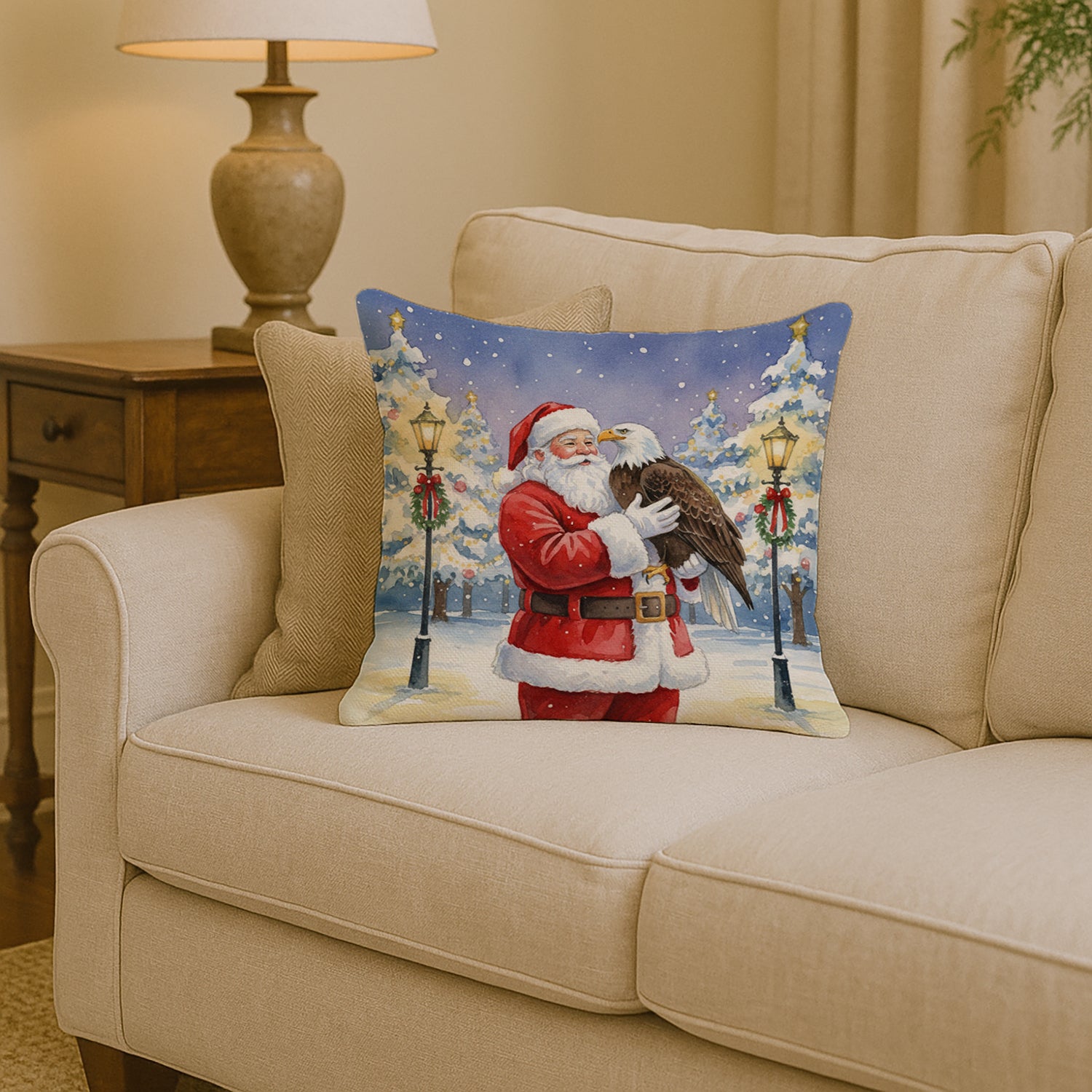 Caroline's Treasures Eagle with Santa Claus Throw Pillow