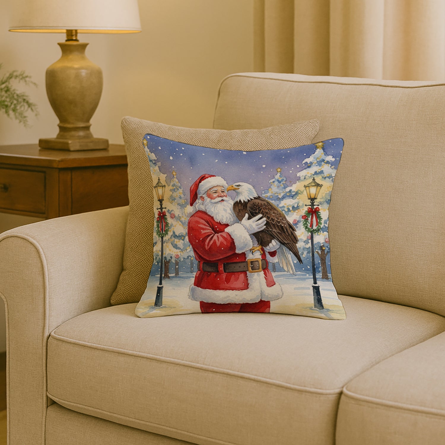 Caroline's Treasures Eagle with Santa Claus Throw Pillow