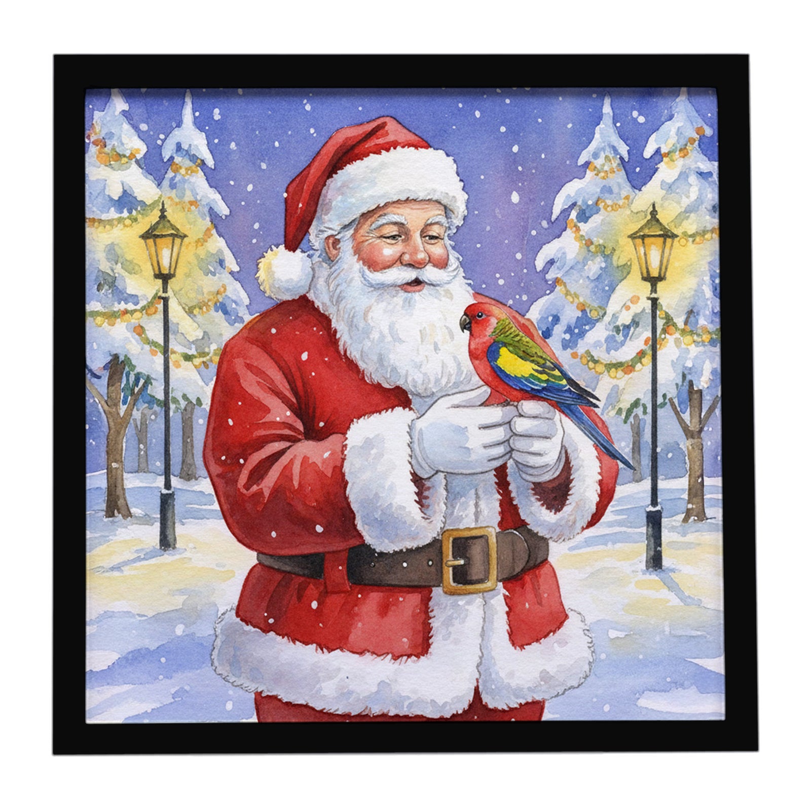 Caroline's Treasures Eastern Rosella with Santa Claus Framed Metal Print