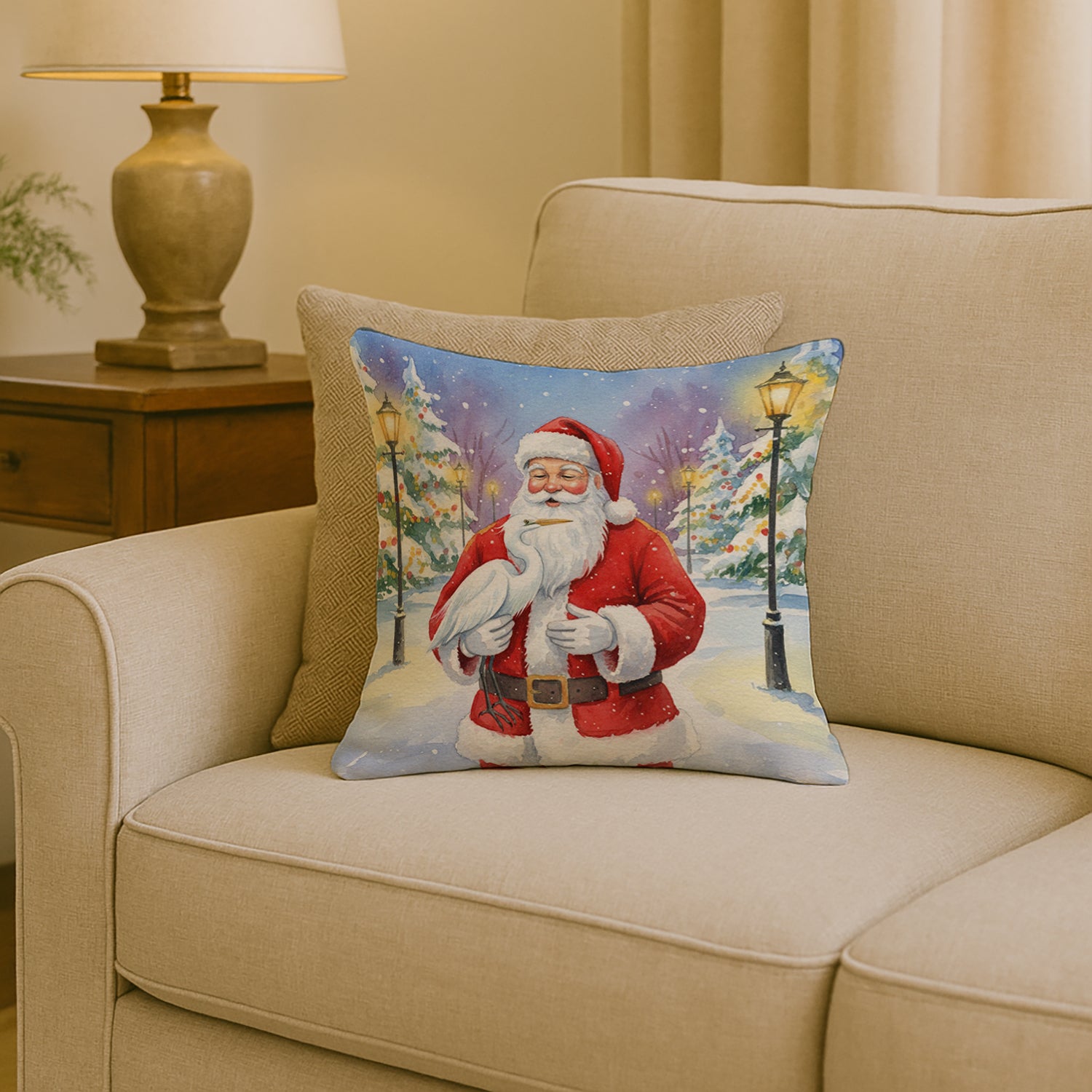 Caroline's Treasures Egret with Santa Claus Throw Pillow