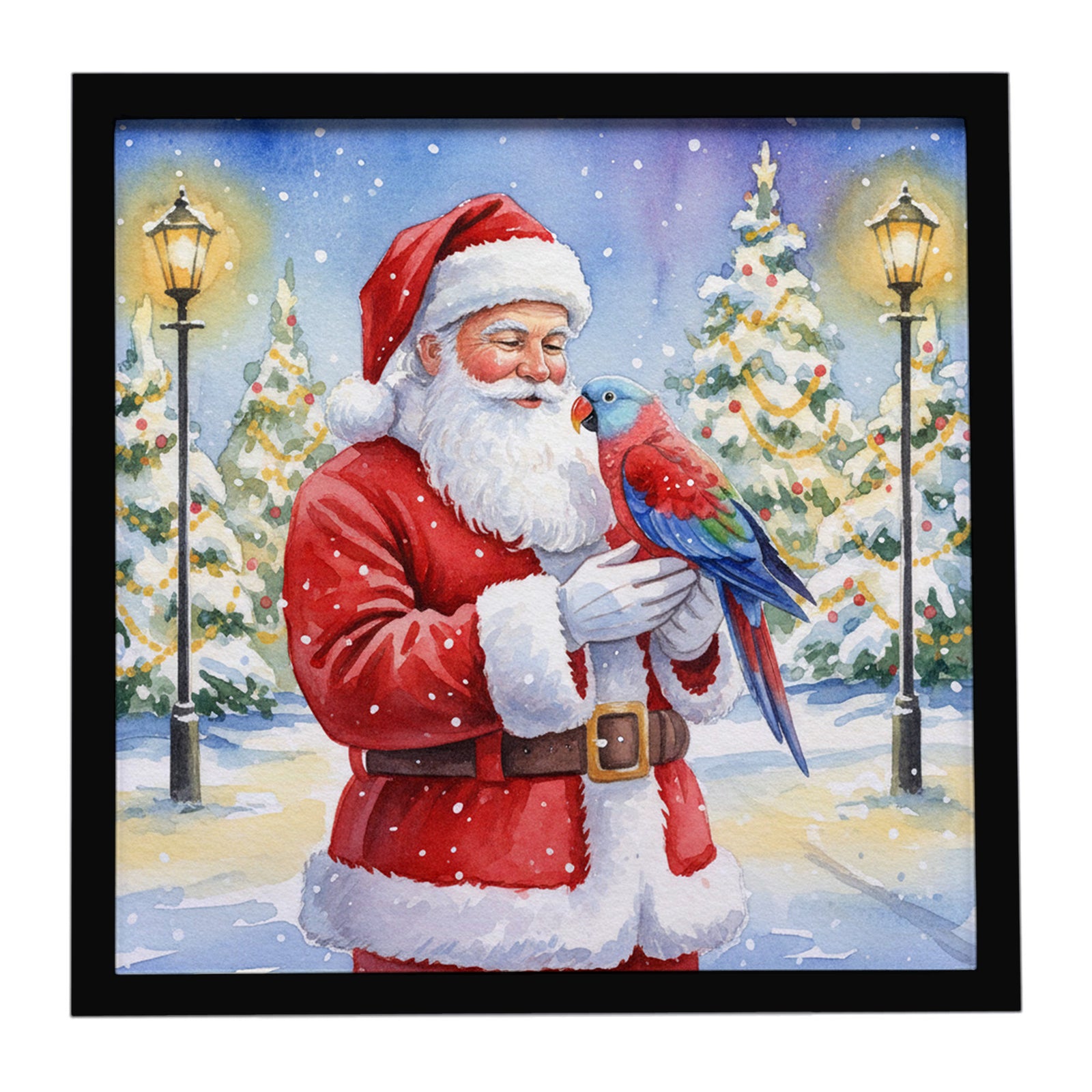 Caroline's Treasures Female Eclectus with Santa Claus Framed Metal Print