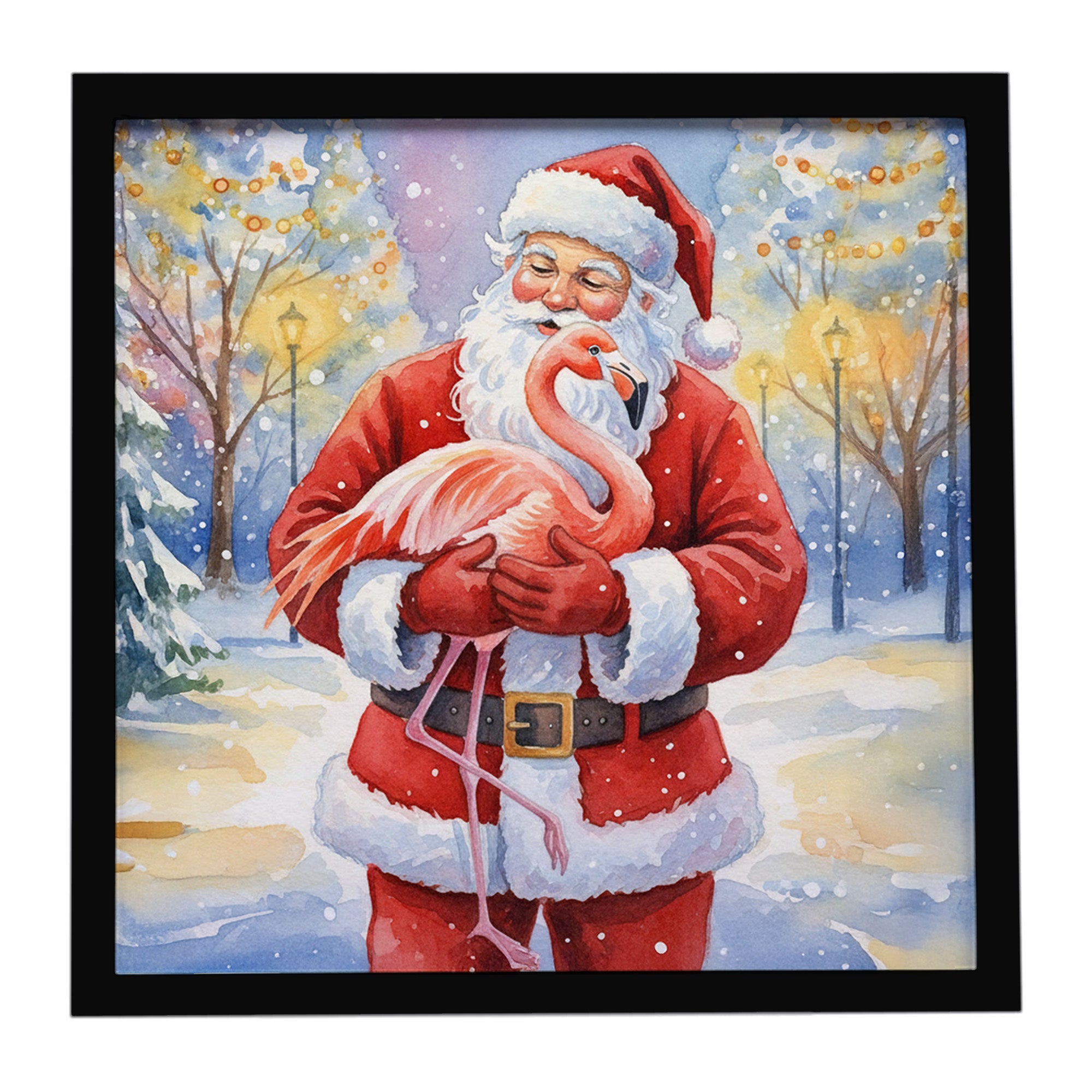 Caroline's Treasures Flamingo with Santa Claus Framed Metal Print
