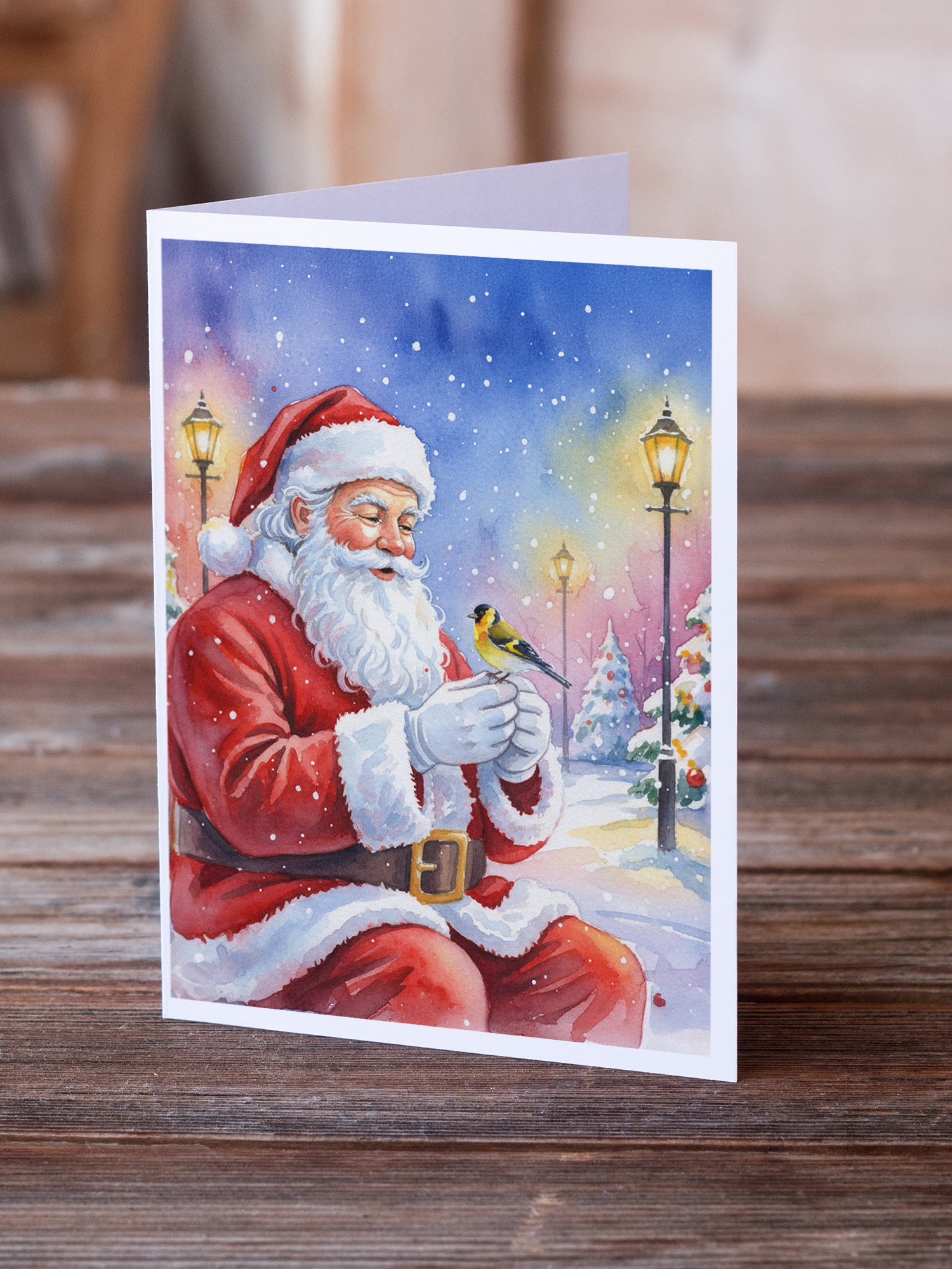 Caroline's Treasures Goldfinch with Santa Claus Greeting Cards Pack of 8