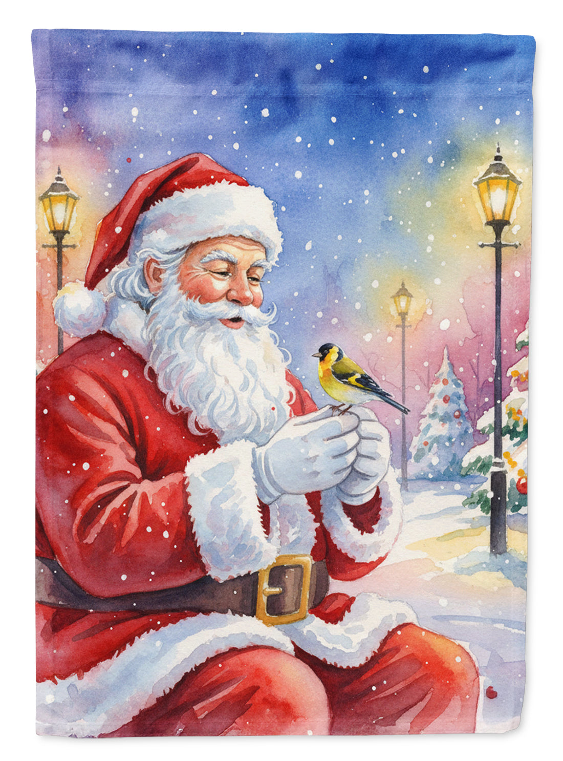 Caroline's Treasures Goldfinch with Santa Claus Garden Flag