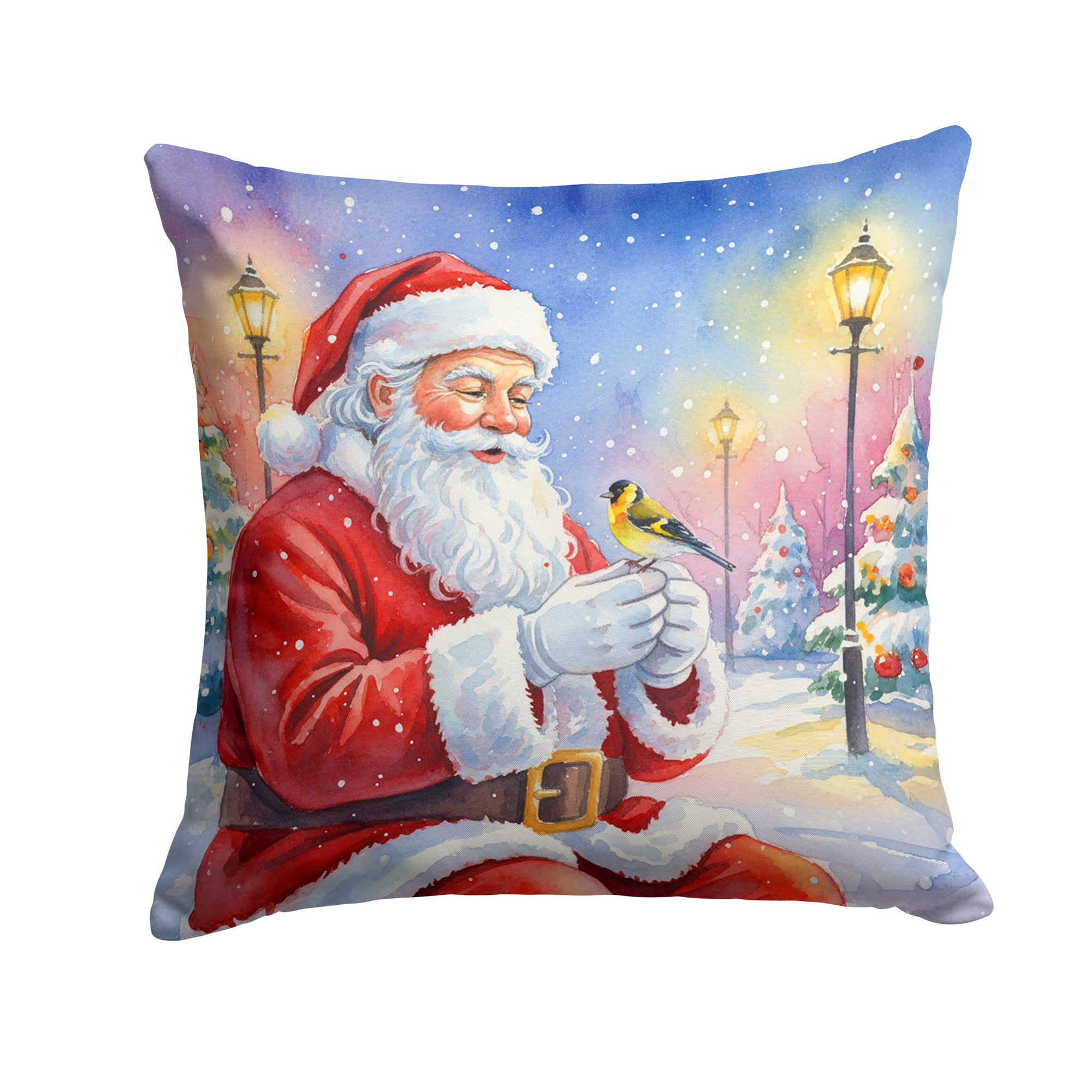Caroline's Treasures Goldfinch with Santa Claus Throw Pillow