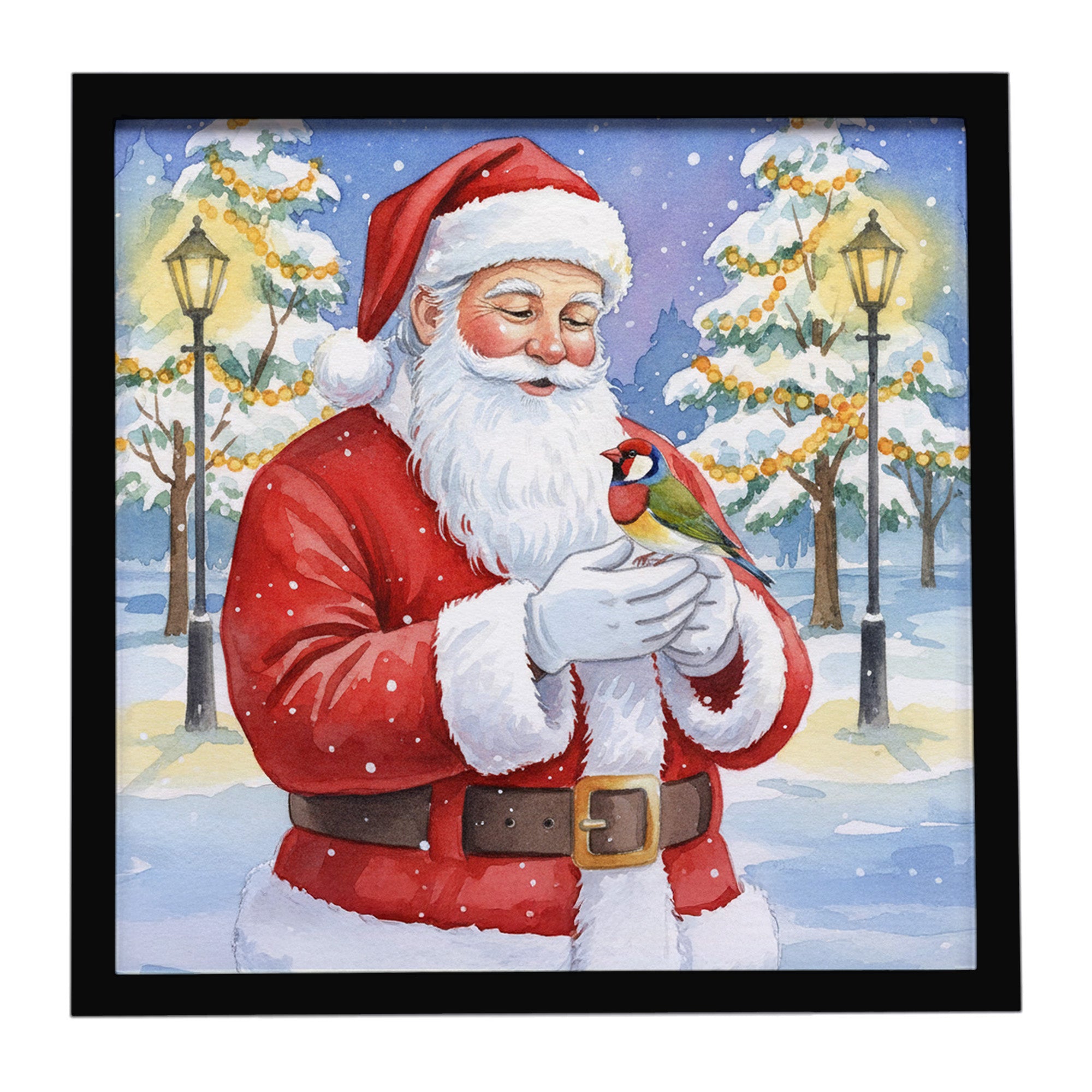 Caroline's Treasures Gouldian Finch with Santa Claus Framed Metal Print