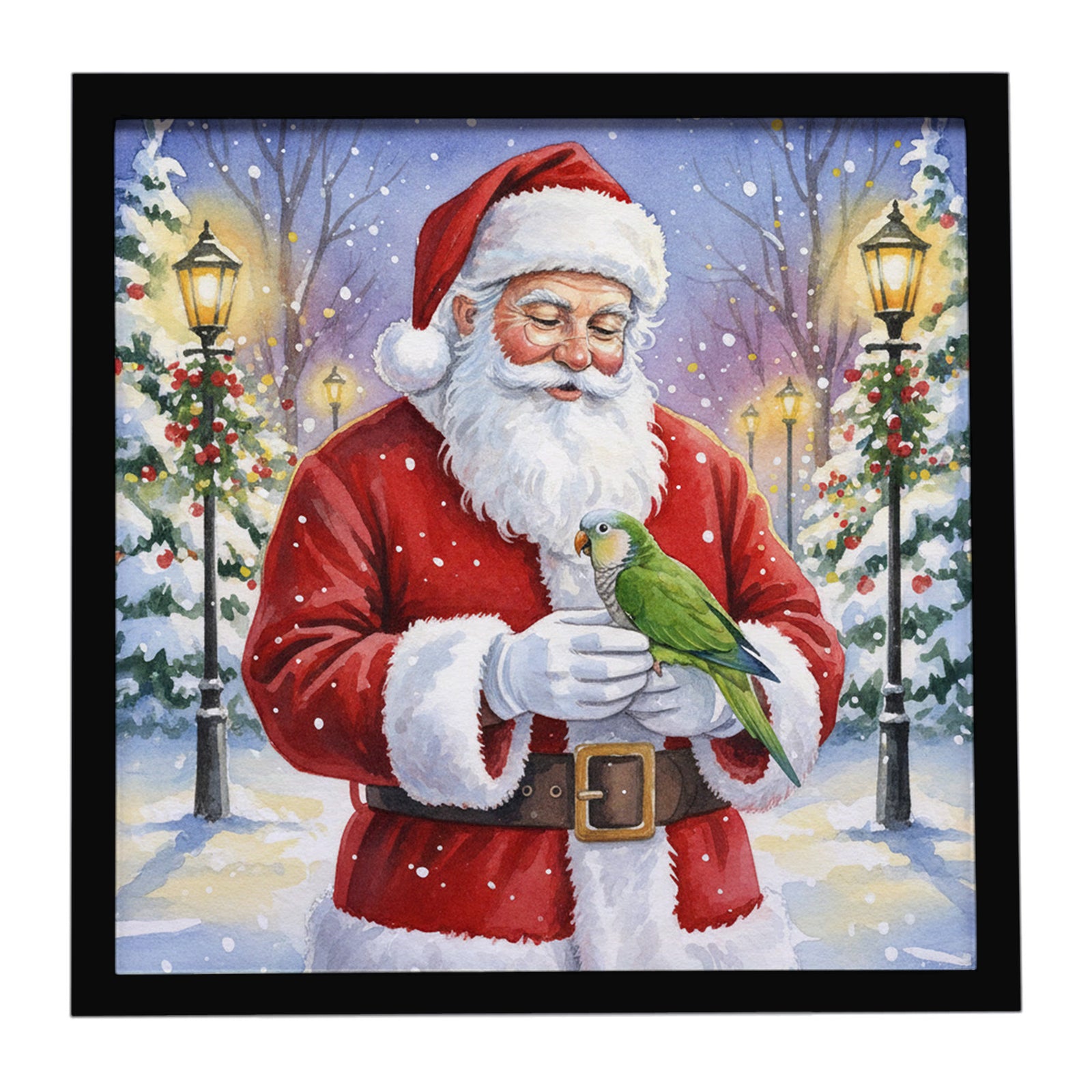 Caroline's Treasures Green Quaker Parrot with Santa Claus Framed Metal Print